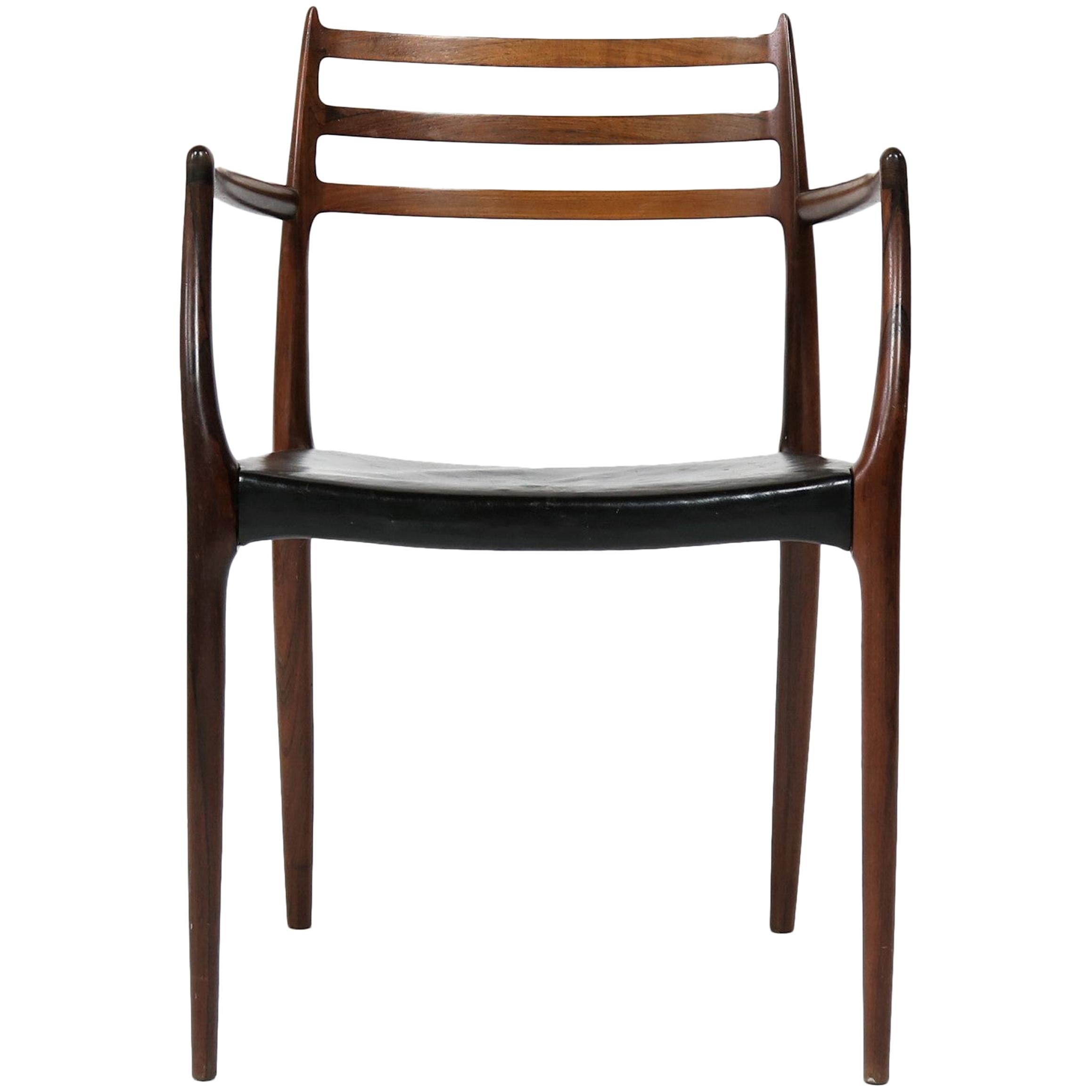 Danish Modern Armchair in Rosewood and Black Leather Model 62 by Niels O. Moller