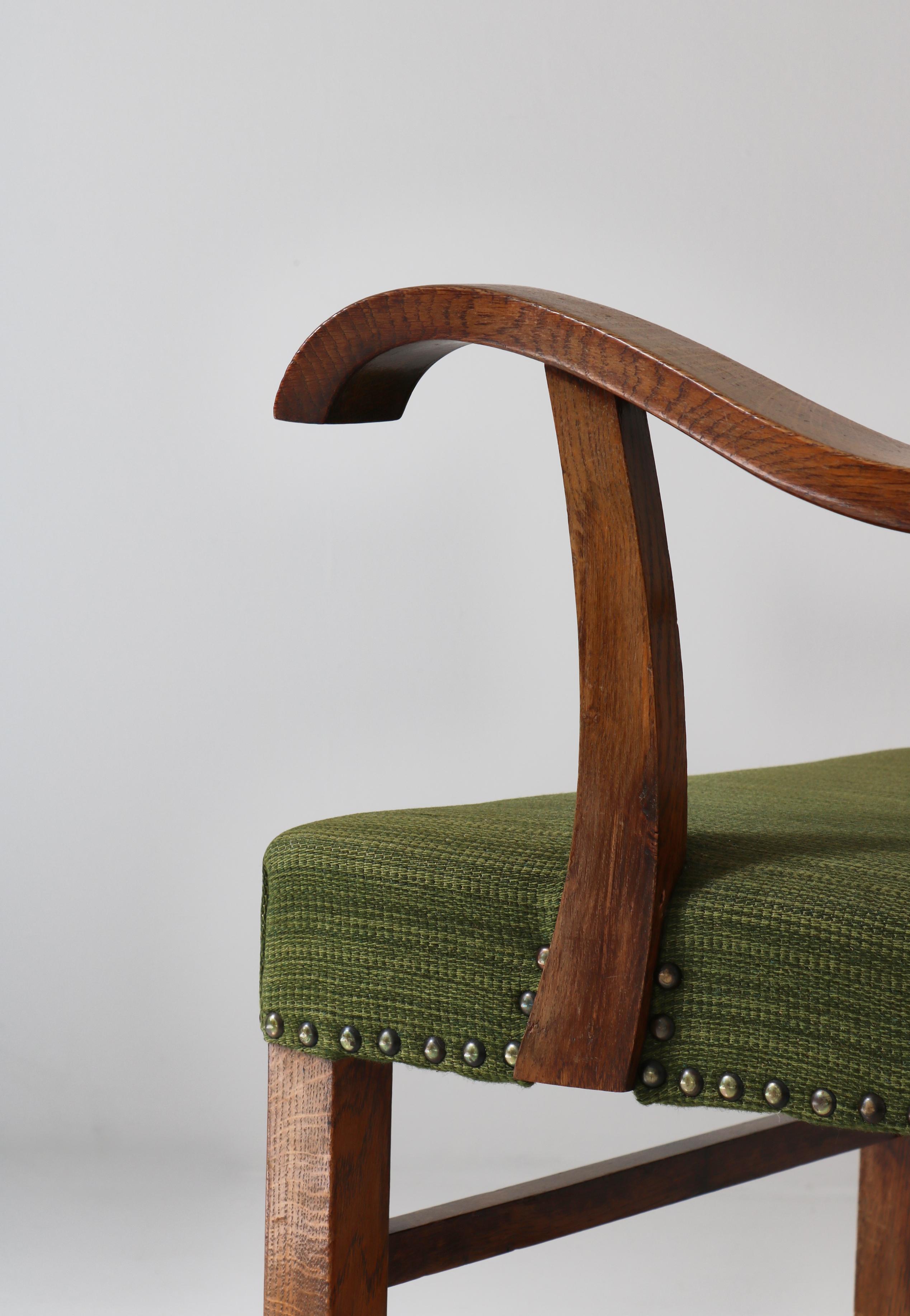 Danish Modern Armchair in Solid Oak by Cabinetmaker S. Thrane, Denmark, 1940s For Sale 4