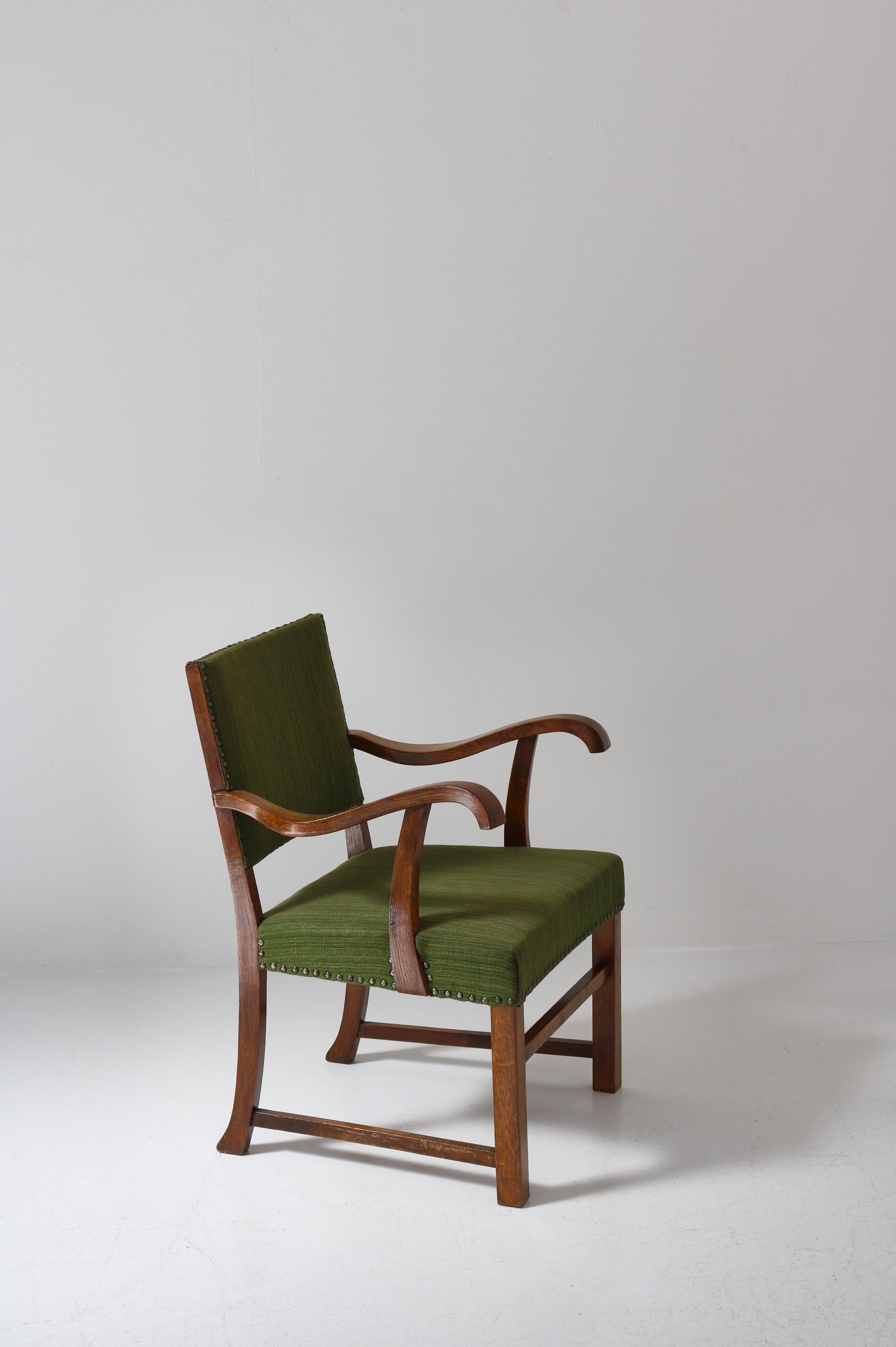 Danish Modern Armchair in Solid Oak by Cabinetmaker S. Thrane, Denmark, 1940s For Sale 7