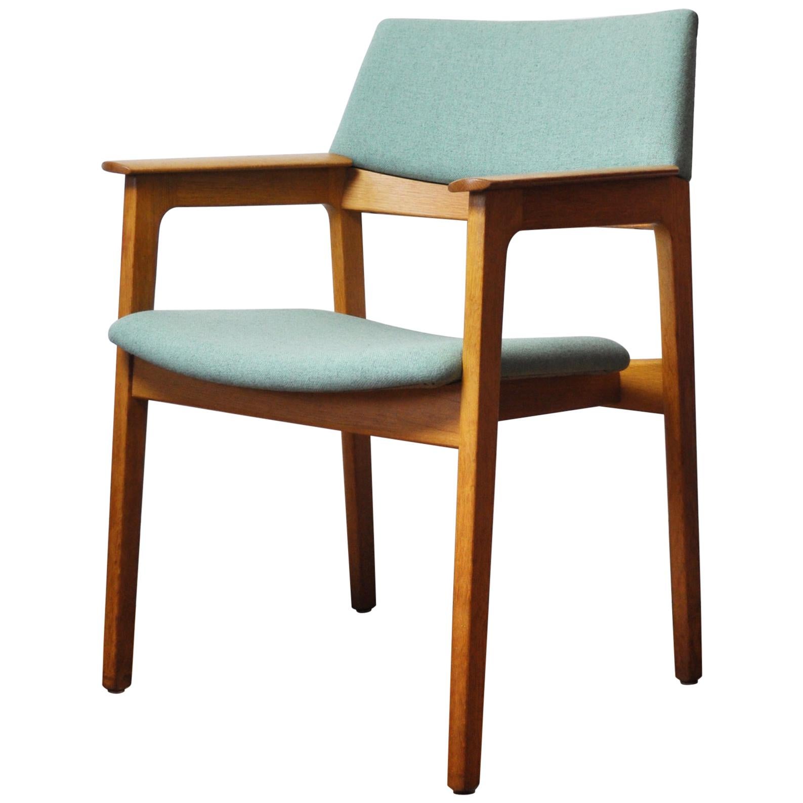 Danish Modern Armchair in Solid Oak with New Upholstery, 1960s For Sale