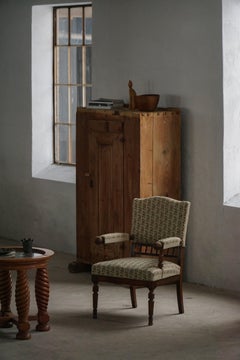 Danish Modern Armchair in Turned Wood with Floral Upholstery, Early 20th Century