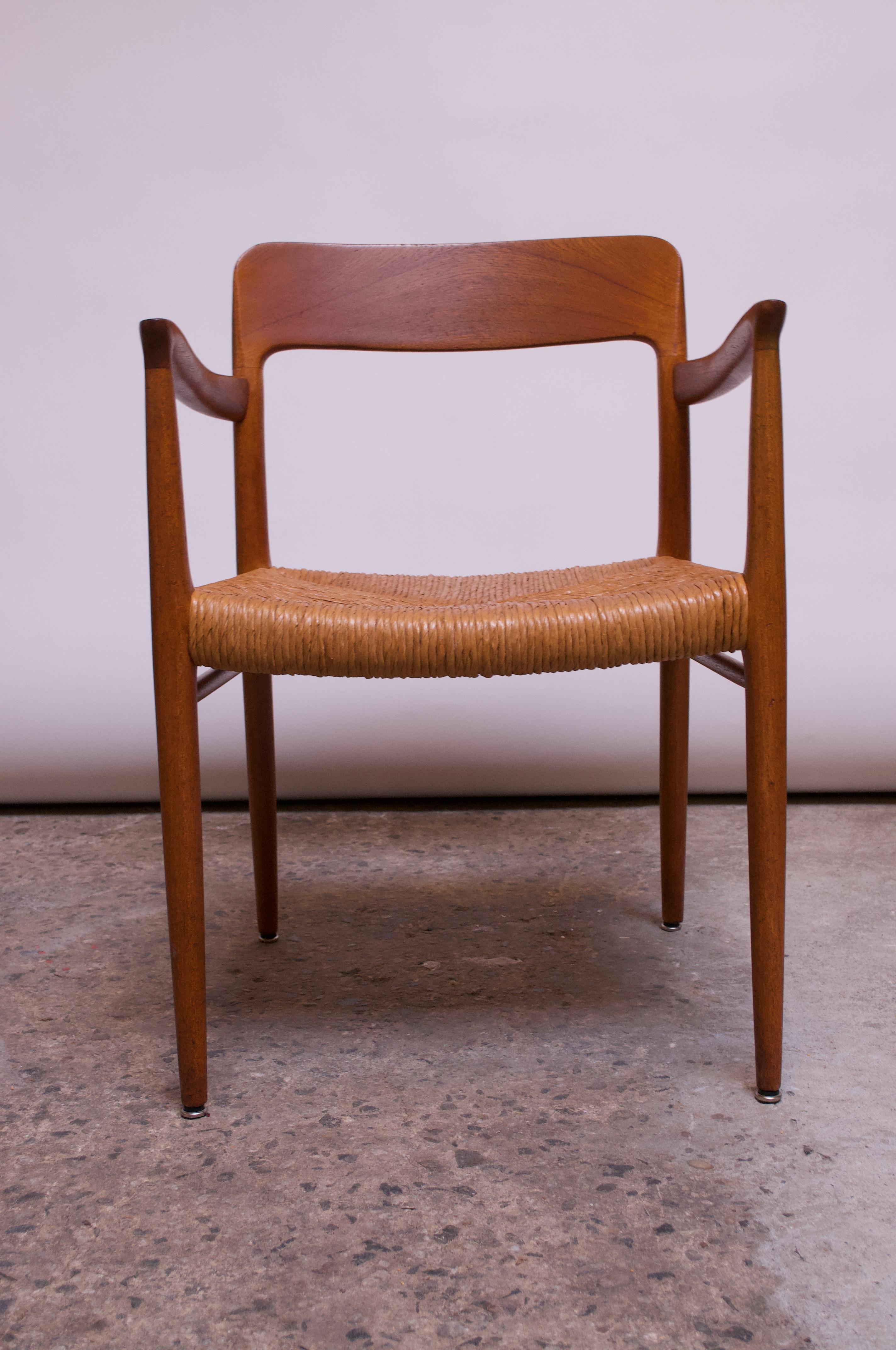 Scandinavian Modern Danish Modern Armchair Model 56 by Niels Møller in Oak and Papercord For Sale