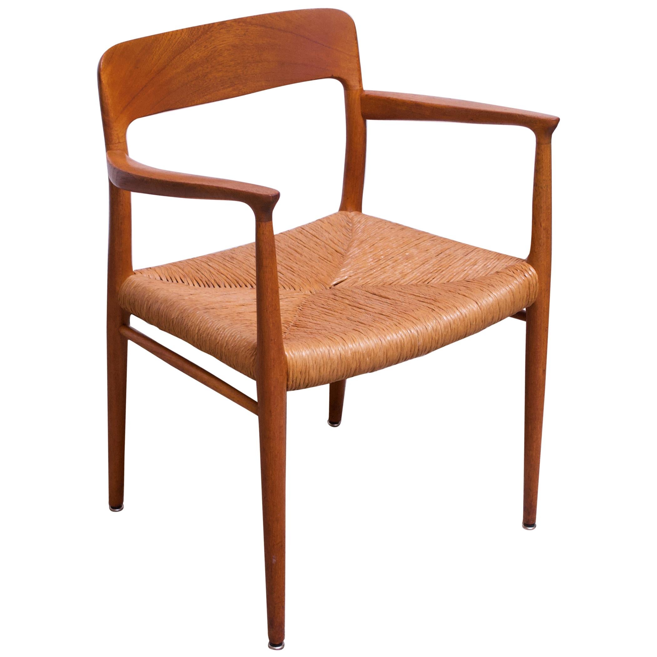 Danish Modern Armchair Model 56 by Niels Møller in Oak and Papercord For Sale