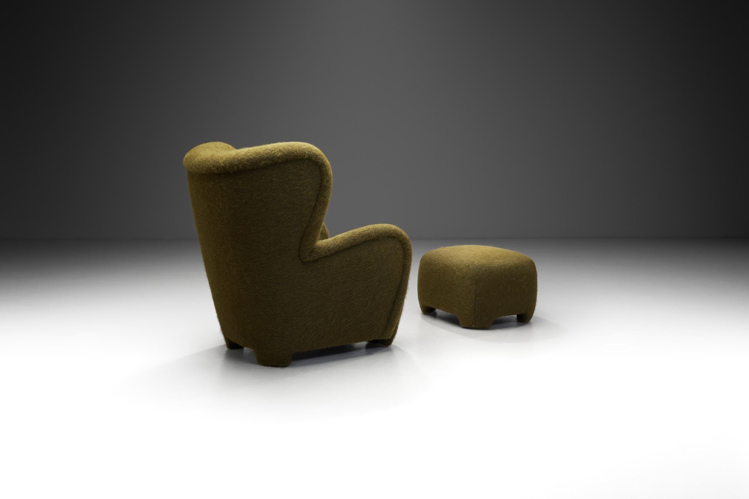 Sillón moderno danés con reposapiés, Dinamarca ca 1940s en Bueno estado para la venta en Utrecht, NL