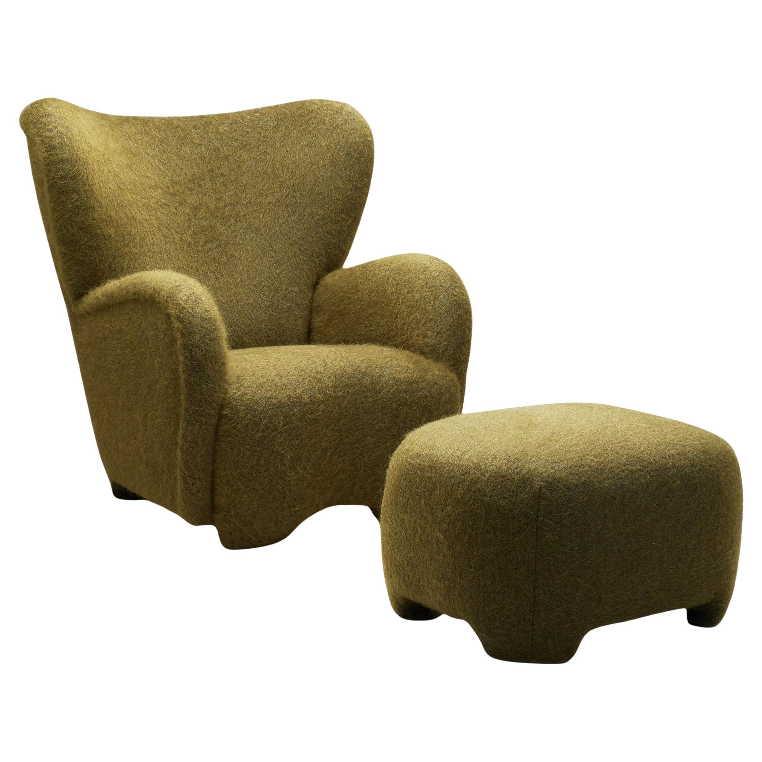 Danish Modern Armchair with Footstool, Denmark ca 1940s