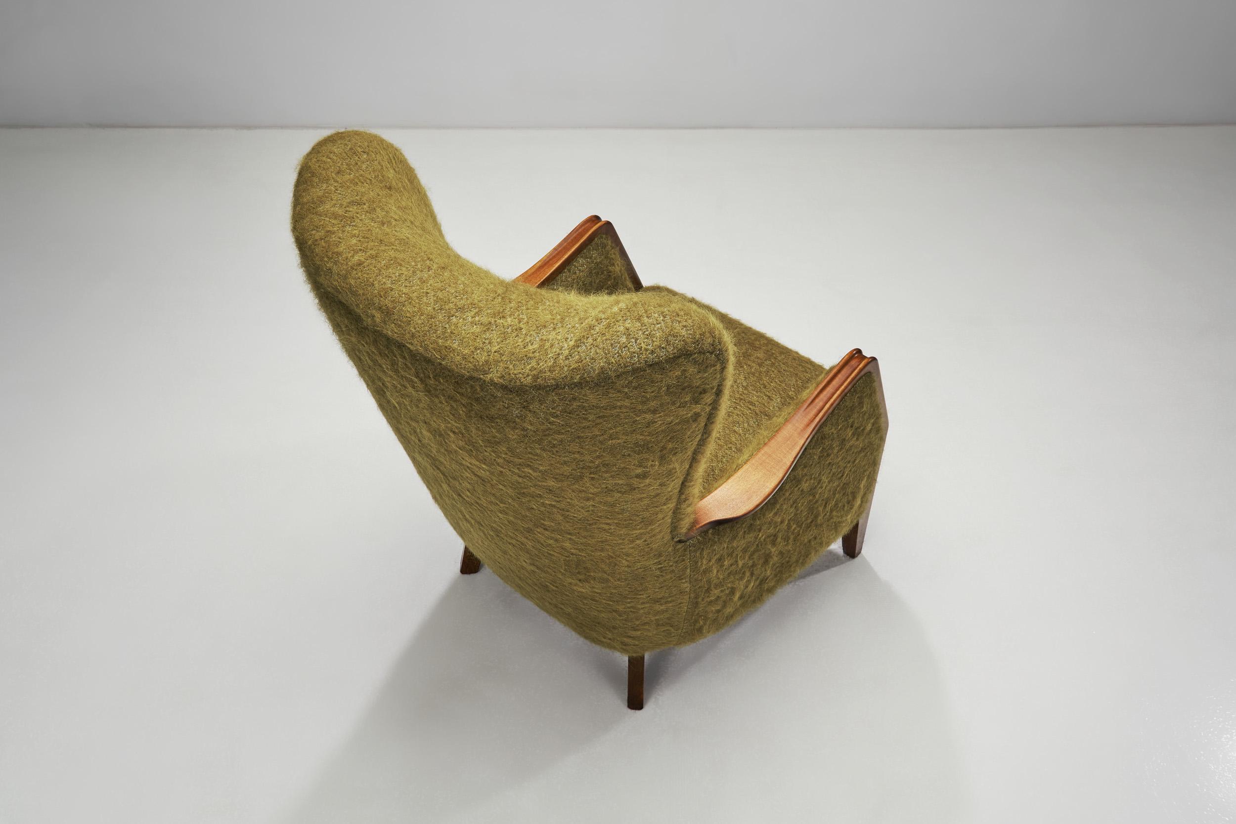 Danish Modern Armchair with Wooden Details, Denmark, 1950s For Sale 2