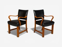 Danish Modern, Armchairs, Black Leather, Bentwood, Denmark, 1960s