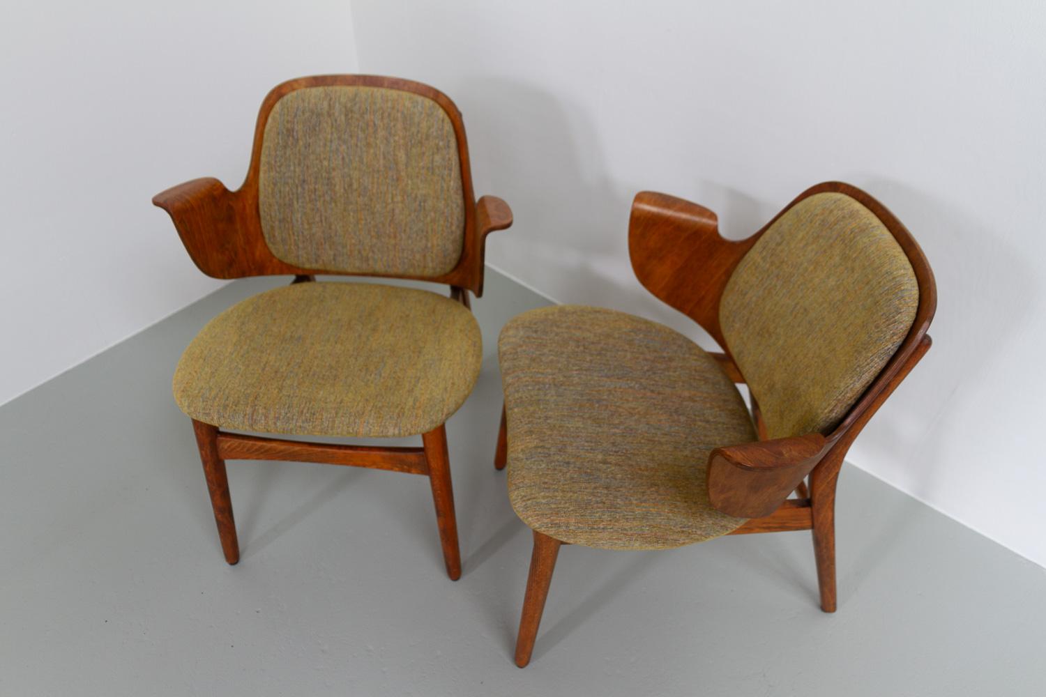 Oak Danish Modern Armchairs by Hans Olsen for Bramin, 1950s. Set of 2.