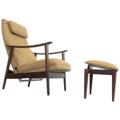 Danish Modern Arnt Lande Teak Adjustable Lounge Chair & Ottoman