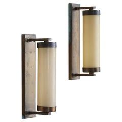 Danish Modern Art Deco Wall Lights, Copper & Glass, Made in 1920s