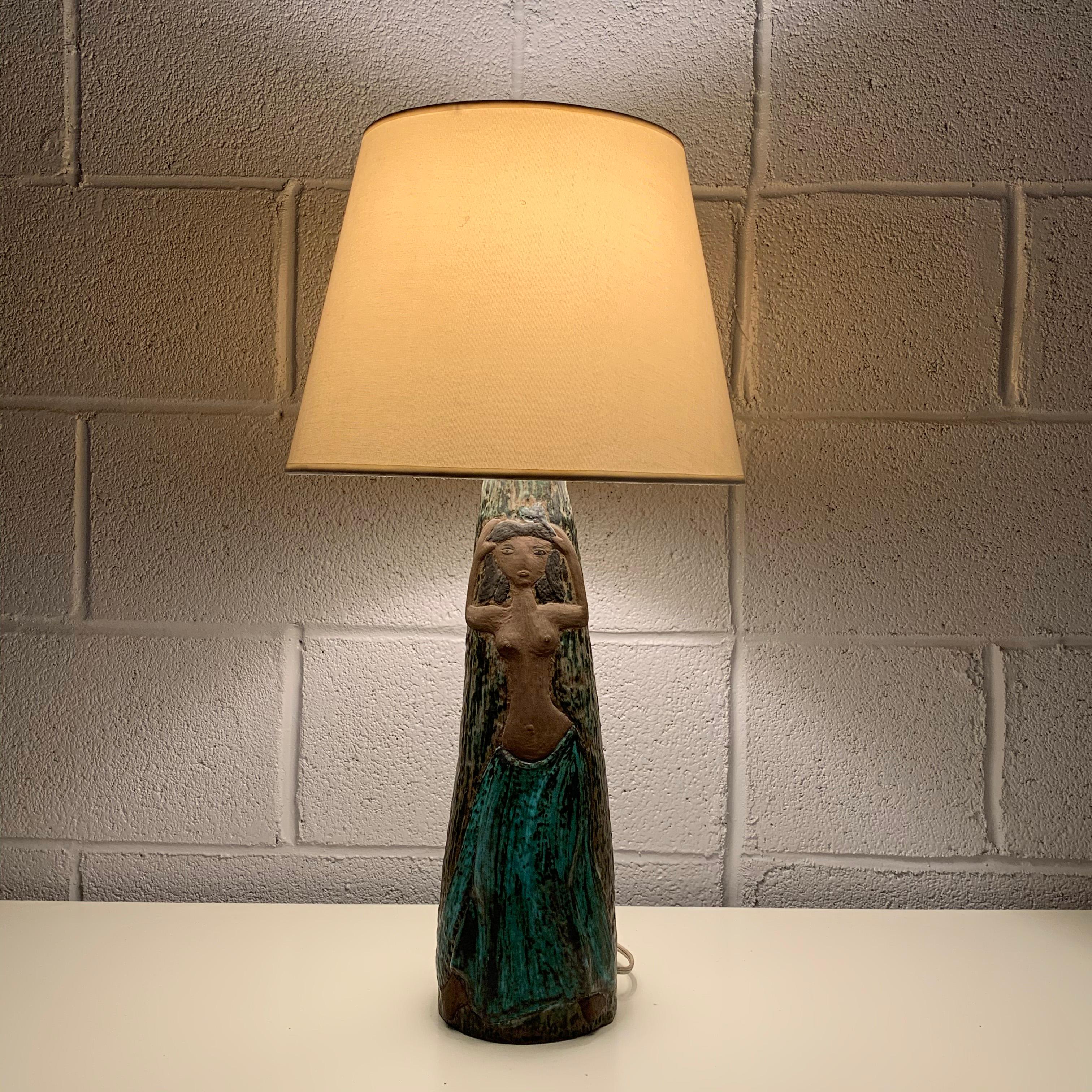 Danish Modern Art Pottery Table Lamp by Ravnild In Good Condition In Brooklyn, NY