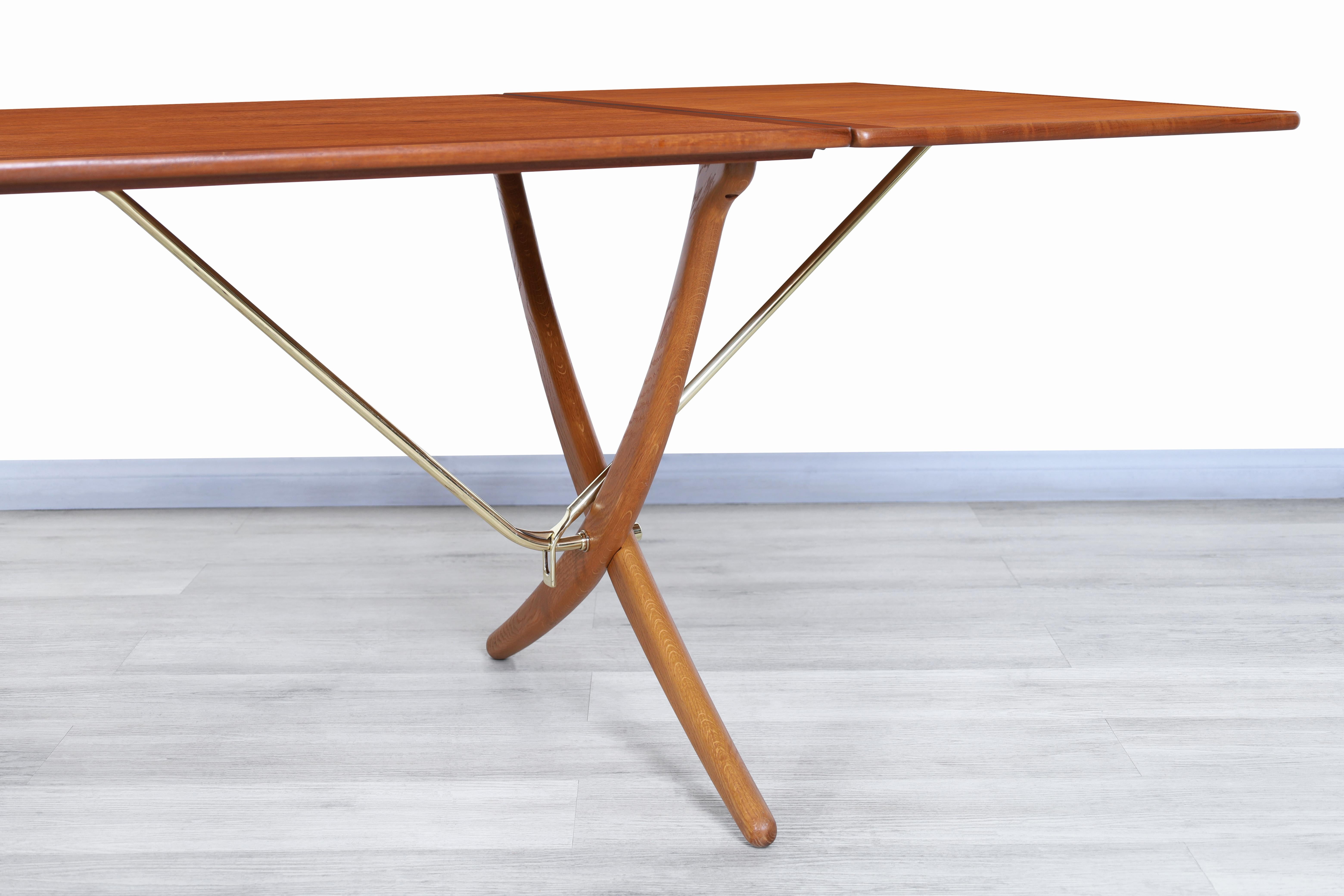 Brass Danish Modern AT-304 Teak and Oak Dining Table by Hans J. Wegner For Sale