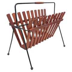 Vintage Danish Modern Atomic Age Iron & Teak Magazine Rack