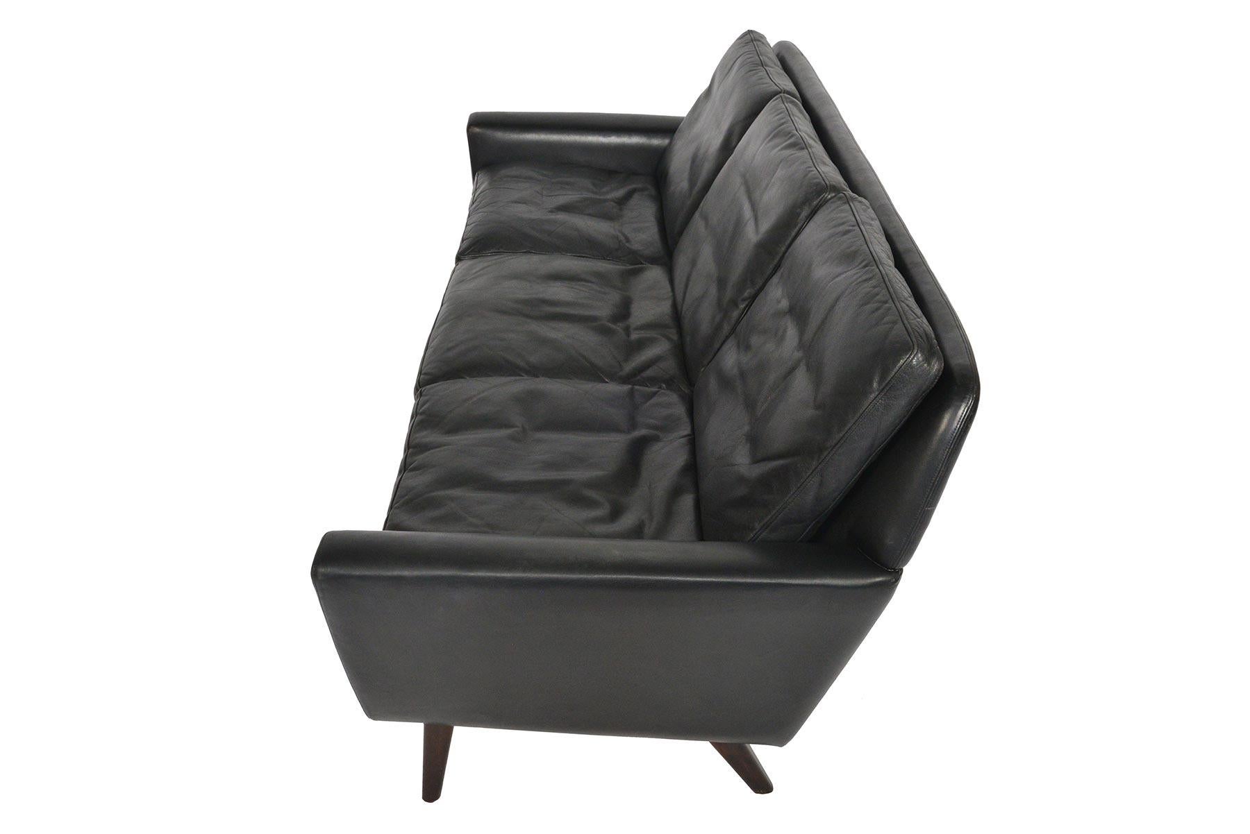 Danish Modern Atomic Black Leather Three-Seat Sofa 2