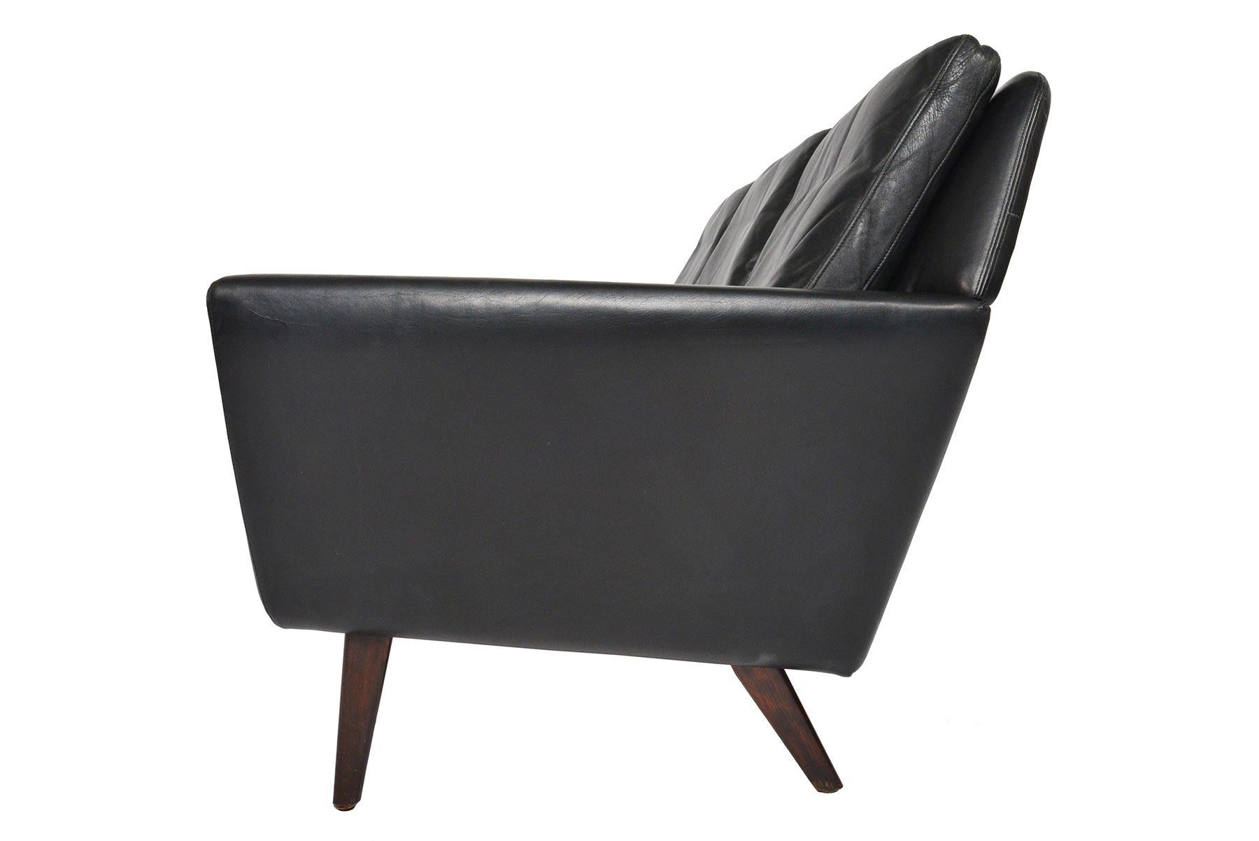 Danish Modern Atomic Black Leather Three-Seat Sofa 3