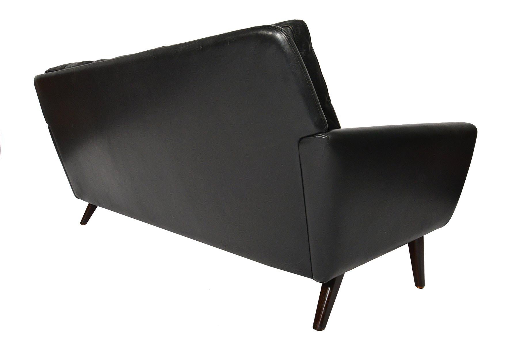 Danish Modern Atomic Black Leather Three-Seat Sofa 4