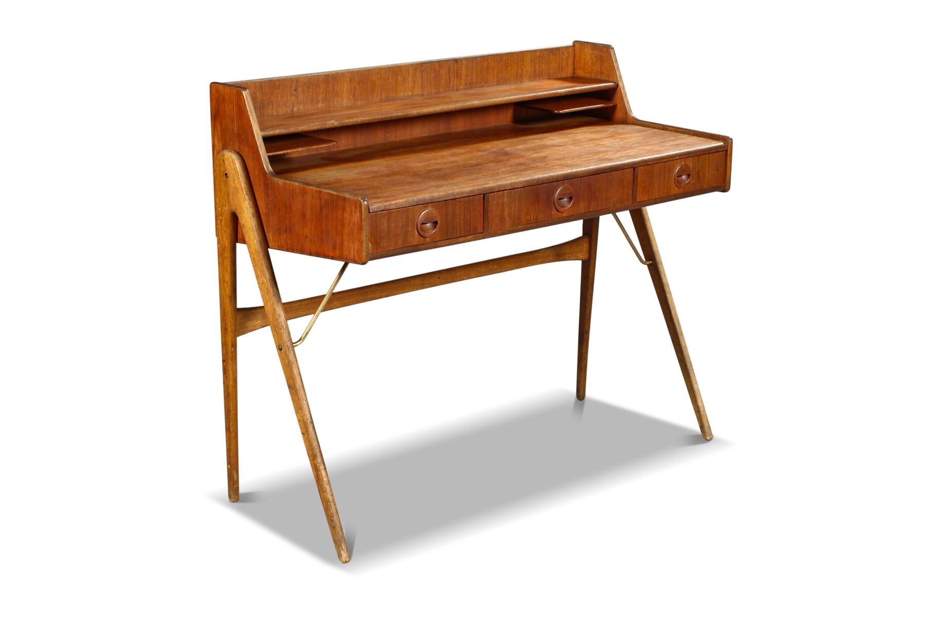 Mid-Century Modern Danish Modern Atomic Teak + Oak Desk For Sale