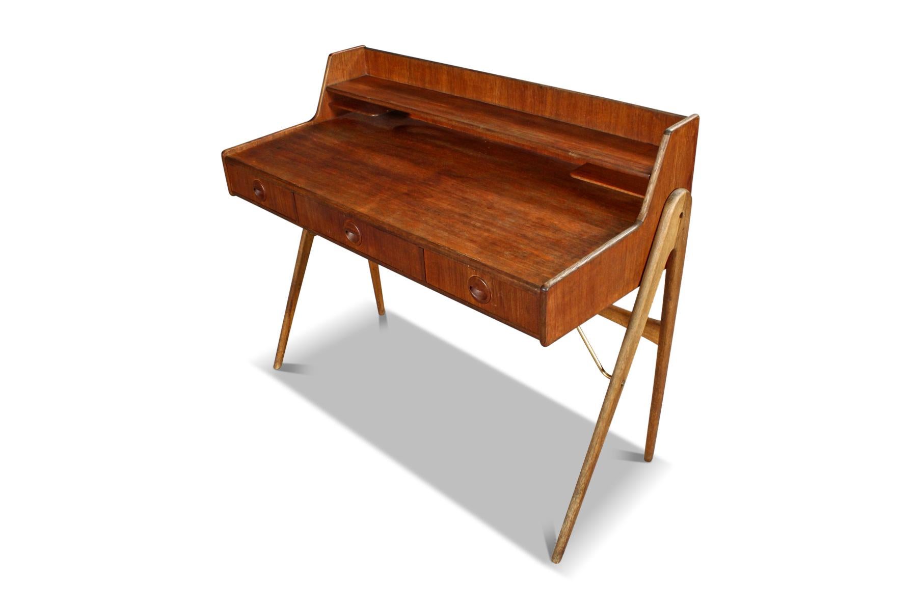 20th Century Danish Modern Atomic Teak + Oak Desk For Sale