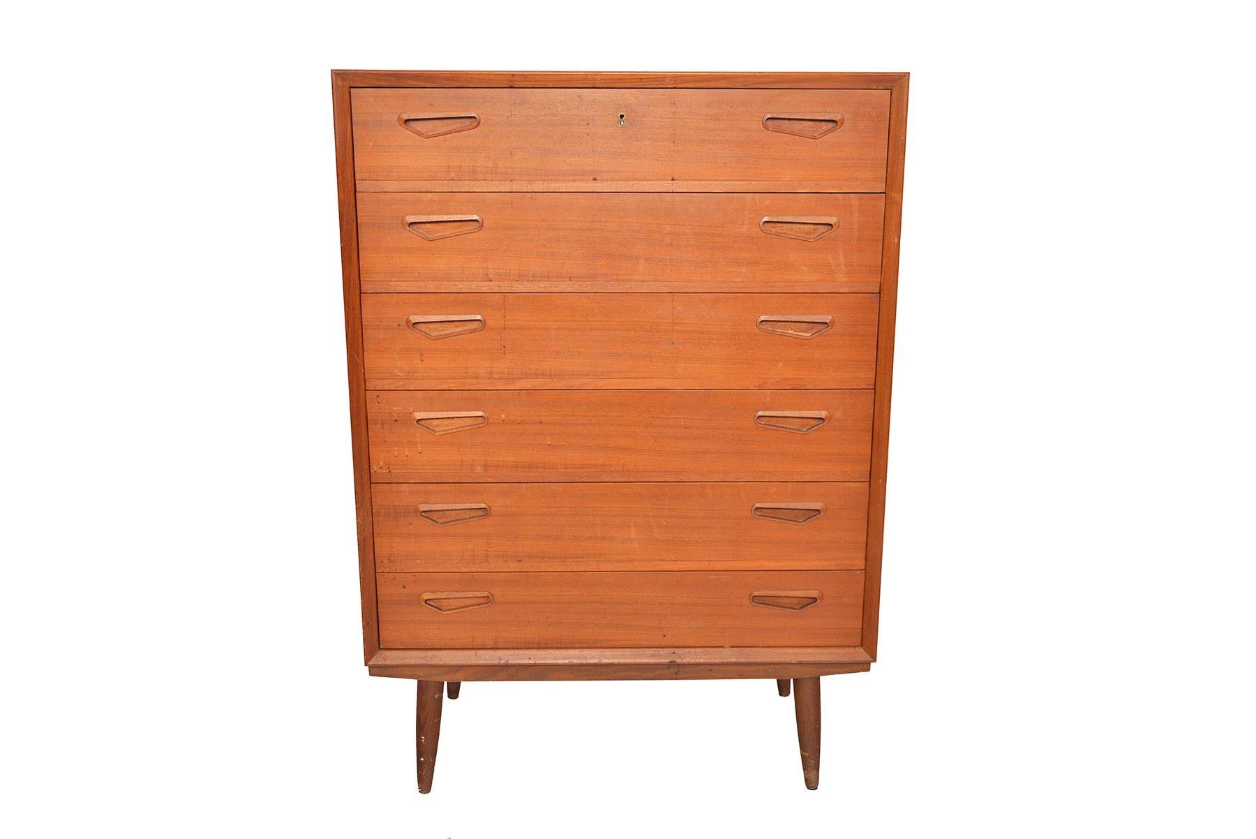 Origin: Denmark
Designer: Unknown
Manufacturer: Unknown
Era: 1960s
Dimensions: 33 wide x 17 deep x 46.5 tall
Drawer Interiors 30 wide x 14 deep x 4.5 tall

Condition: In good original condition with some cosmetic wear (will be addressed in