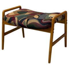 Danish Modern, Aztec Fabric, Light Stained Wood, Footstool, Denmark, 1950s