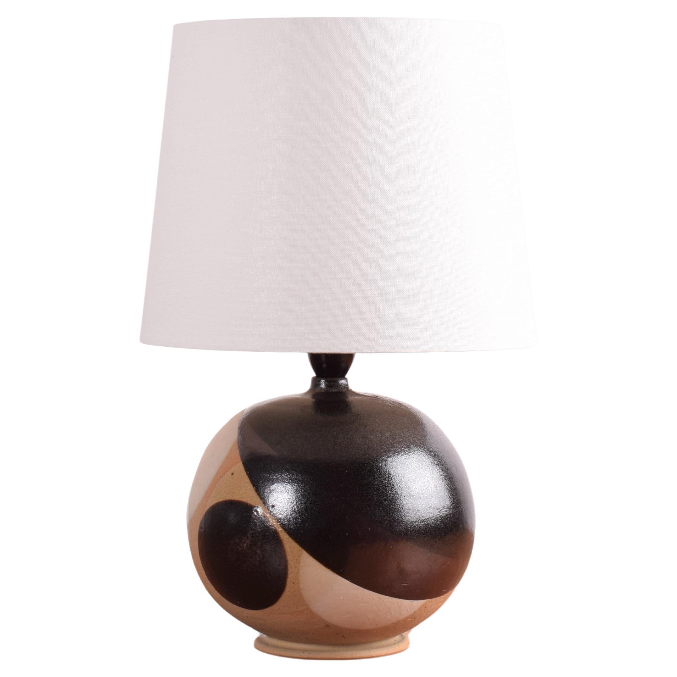 Danish Modern Ball Shaped Ceramic Table Lamp with Circle Decor by Heerwagen 1970 For Sale