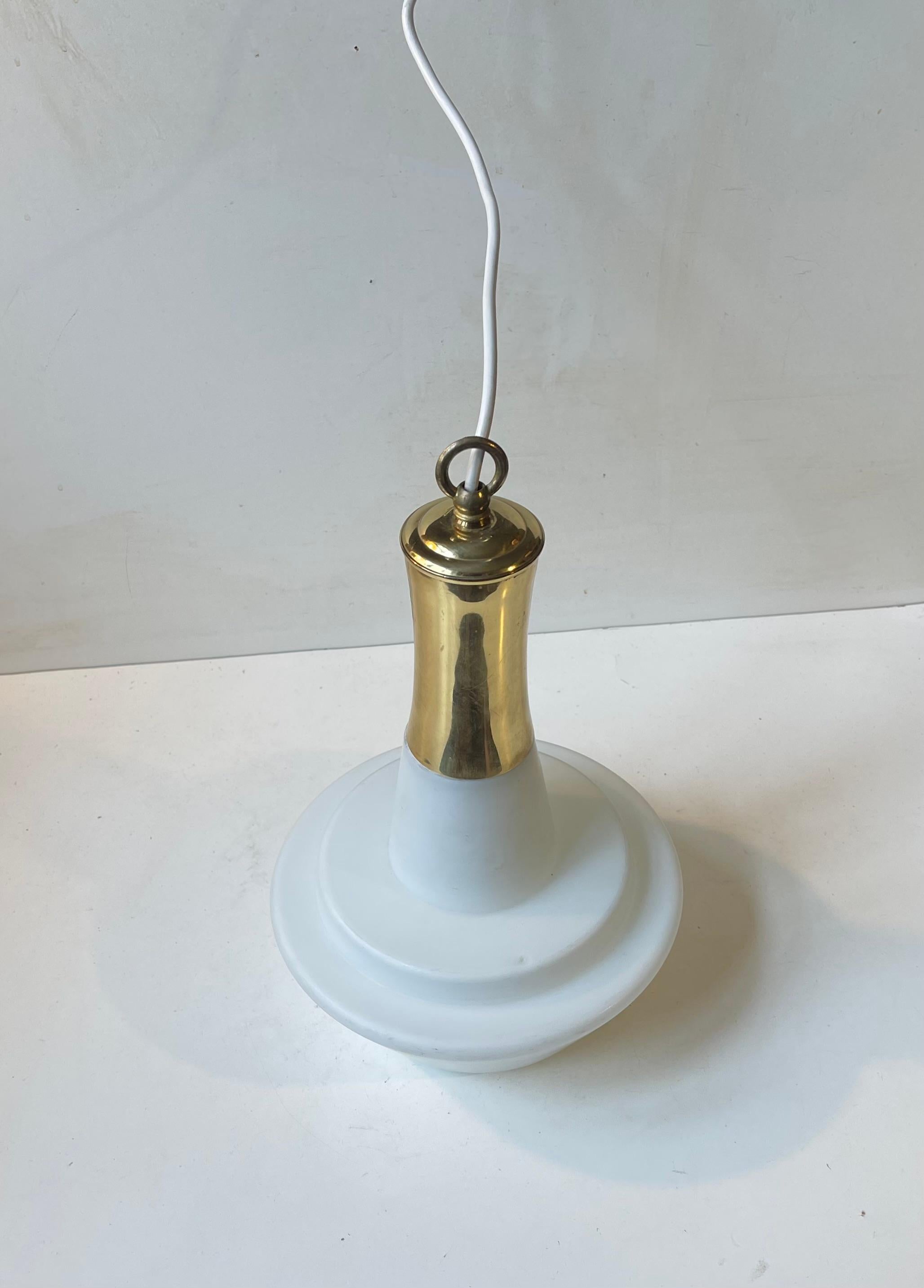 Danish Modern Ballerina Pendant Lamp in Brass & White Opaline Glass, 1950s In Good Condition For Sale In Esbjerg, DK