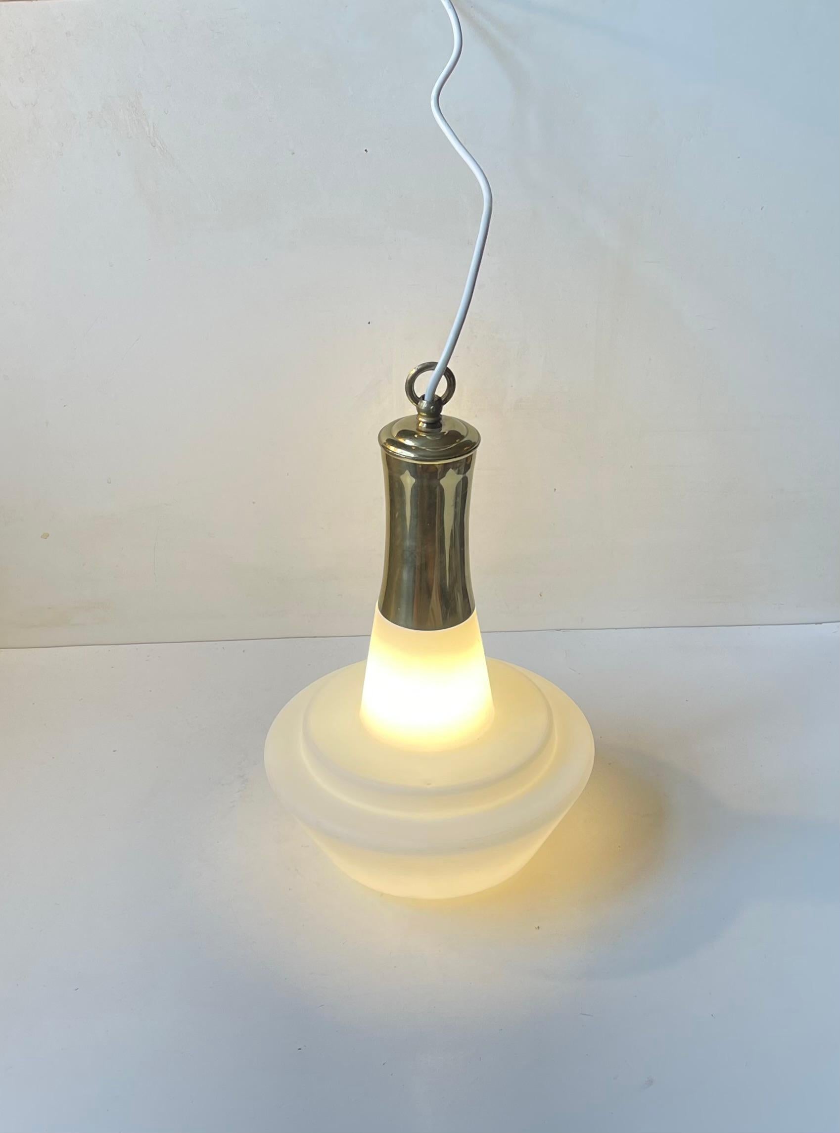 Danish Modern Ballerina Pendant Lamp in Brass & White Opaline Glass, 1950s For Sale 2
