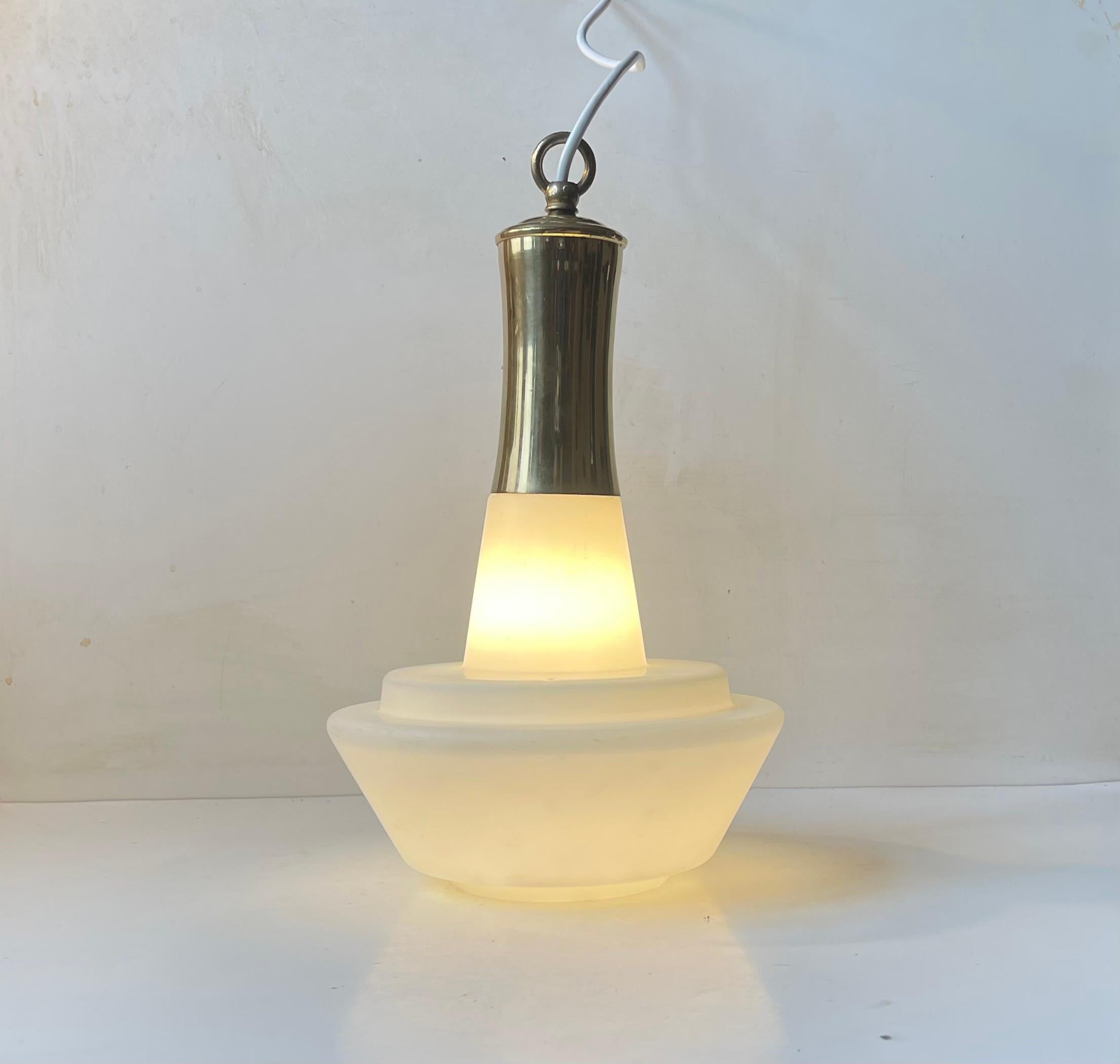 Danish Modern Ballerina Pendant Lamp in Brass & White Opaline Glass, 1950s For Sale 3
