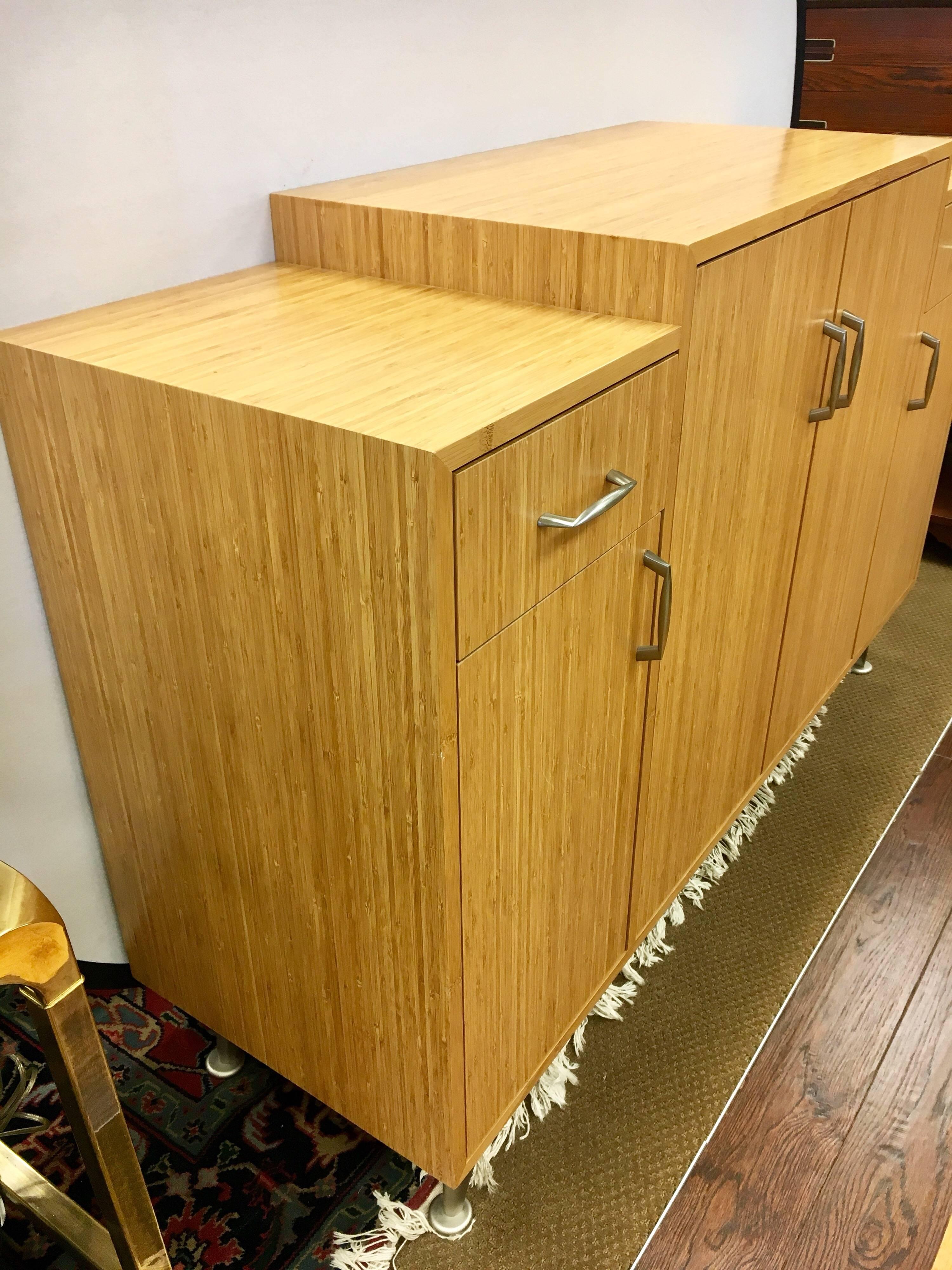 Danish Modern Bamboo Custom Server Bar Credenza Cabinet Sideboard Buffet 1