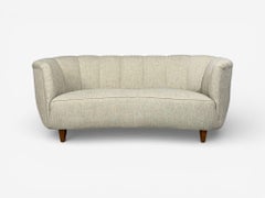 Danish Modern, Banana Sofa, Beechwood, Green Fabric, Denmark, 1940s