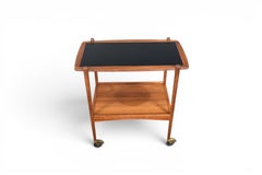 Danish Modern Bar Cart in Walnut + Black Laminate