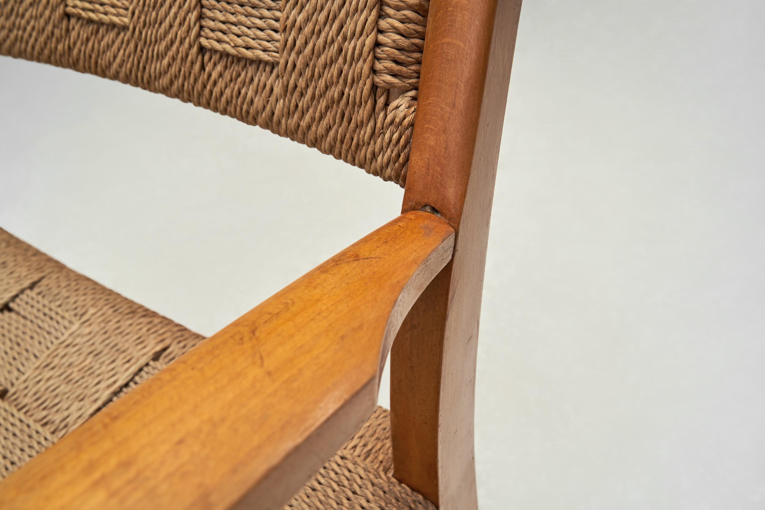 Poltrona moderna danese in beeche con seduta intrecciata, Danimarca, 1950 ca. in vendita 5