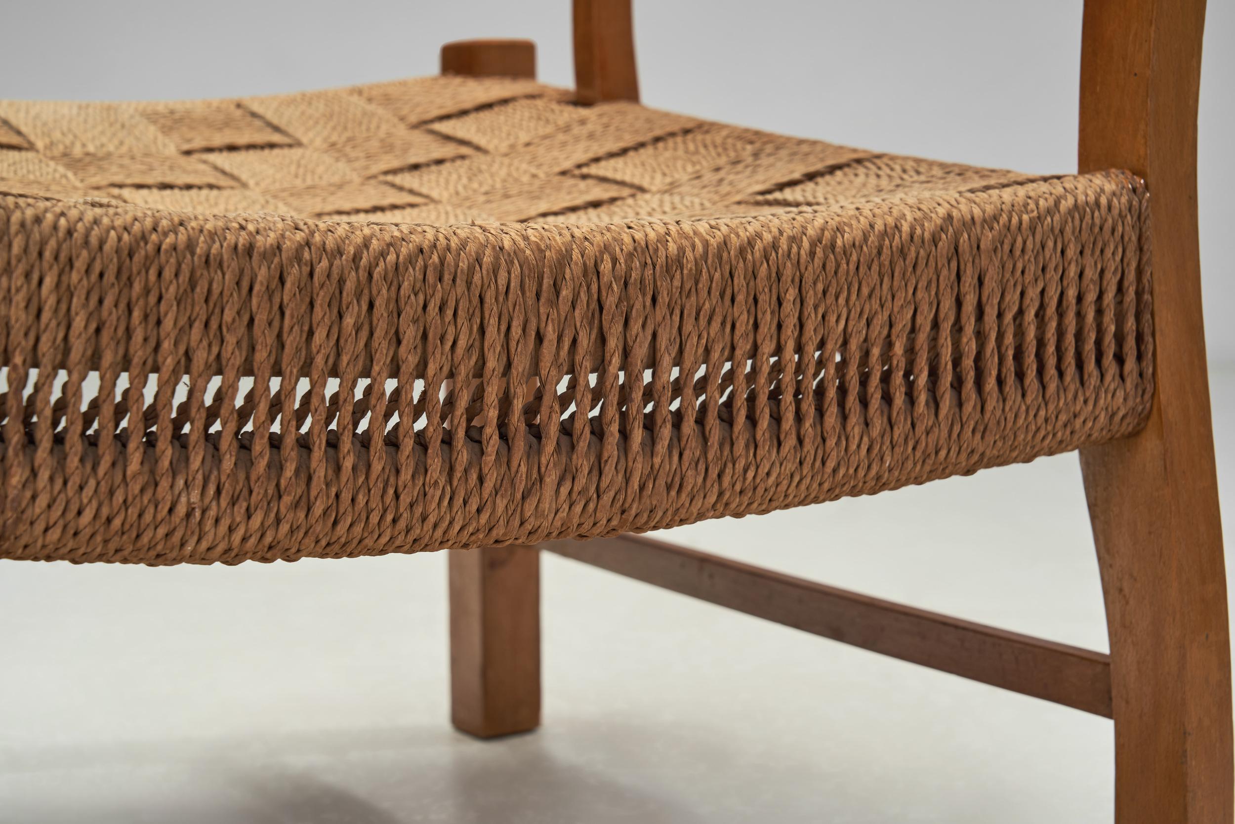 Poltrona moderna danese in beeche con seduta intrecciata, Danimarca, 1950 ca. in vendita 8