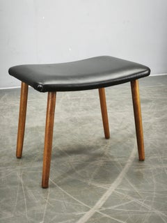 Danish Modern Beech Footstool with Black Vinyl Seat, 1960s