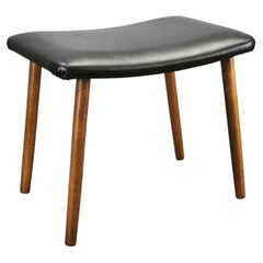 Danish Modern Beech Footstool with Black Vinyl Seat, 1960s