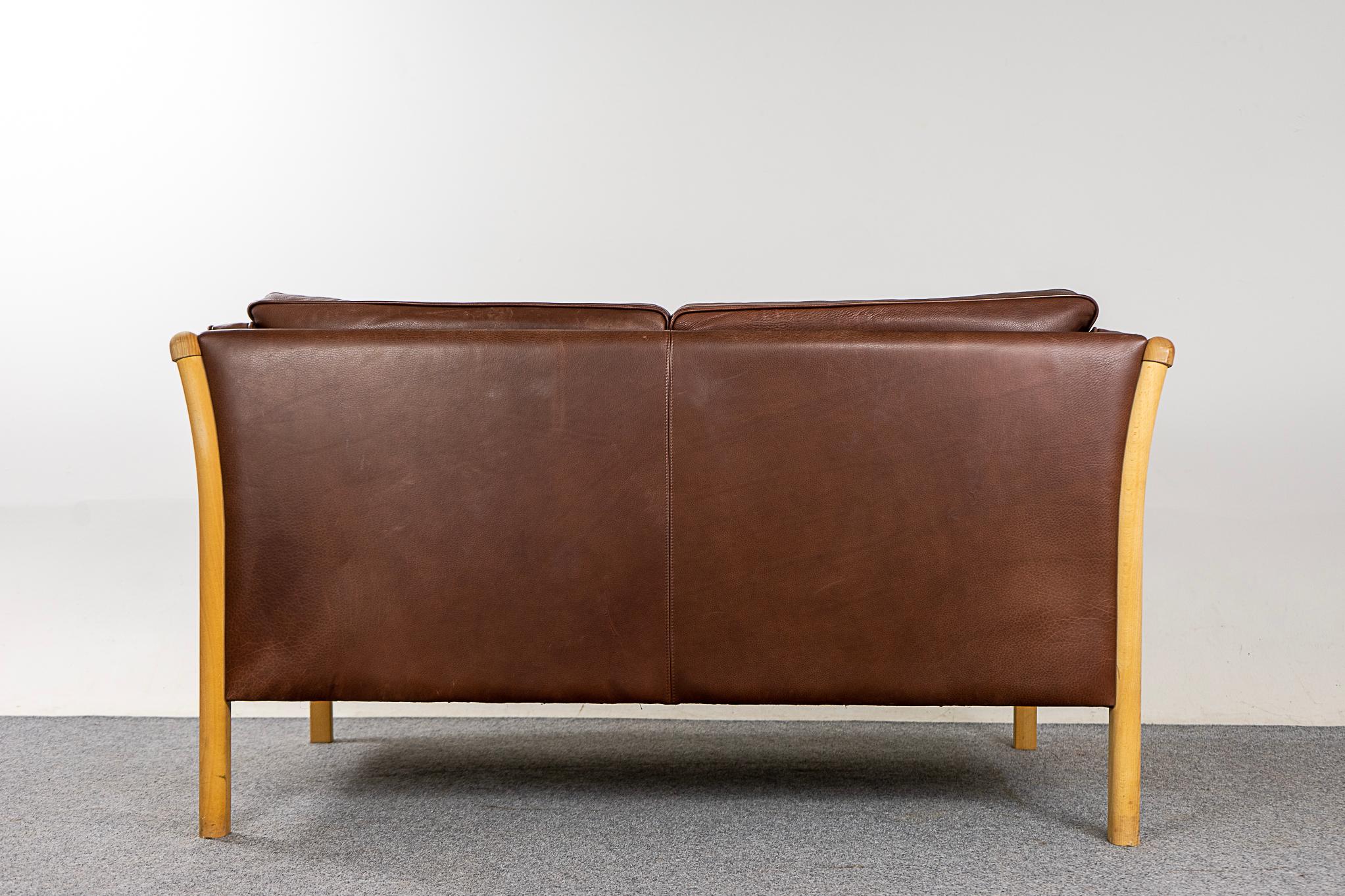 Danish Modern Beech & Leather Loveseat For Sale 4