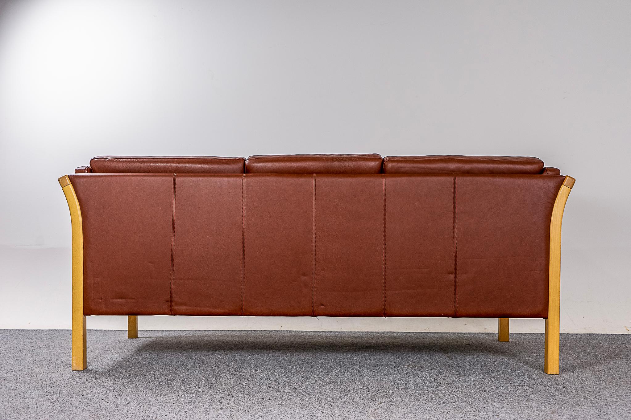 Danish Modern Beech & Leather Sofa For Sale 5