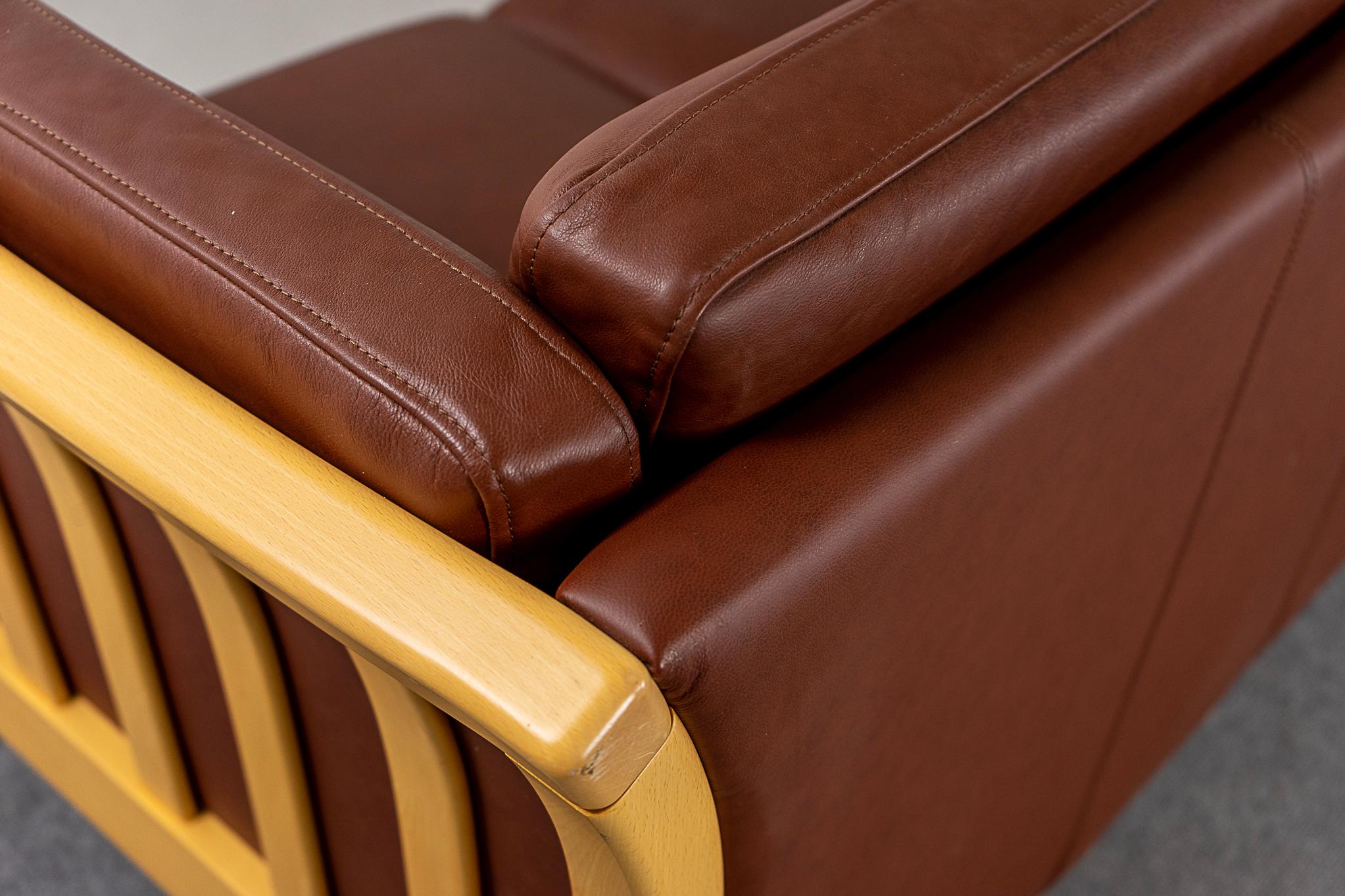 Danish Modern Beech & Leather Sofa For Sale 6