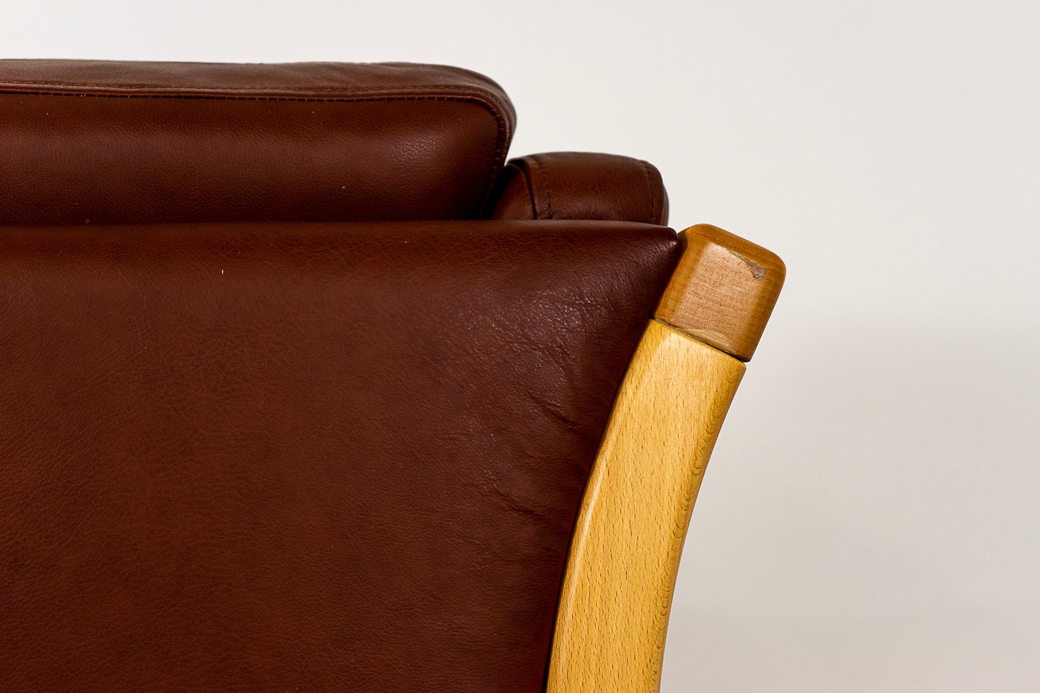 Danish Modern Beech & Leather Sofa For Sale 7