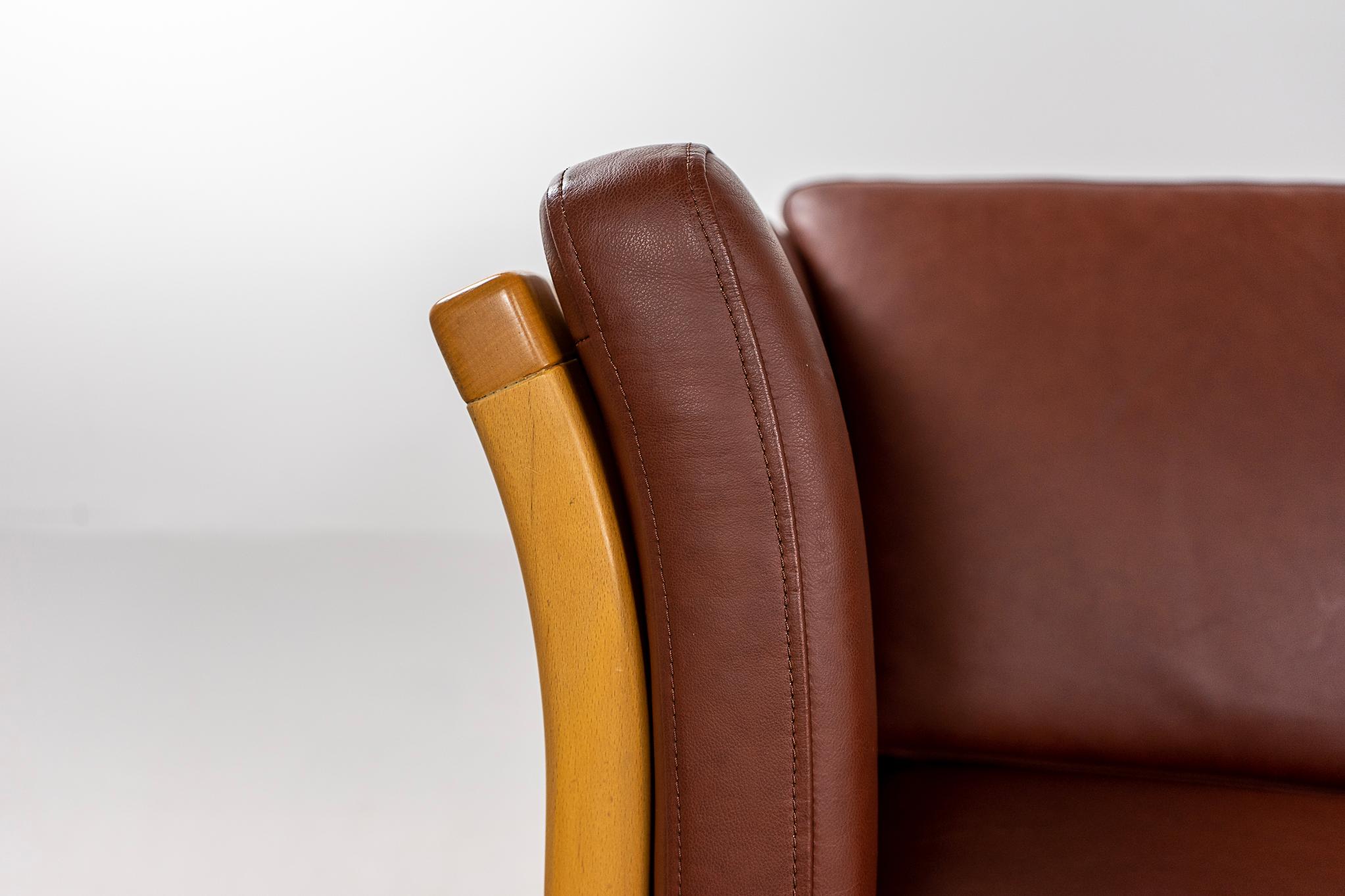 Scandinavian Modern Danish Modern Beech & Leather Sofa For Sale