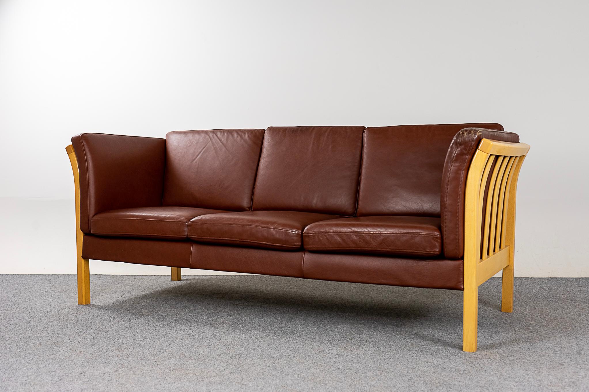 Danish Modern Beech & Leather Sofa In Good Condition For Sale In VANCOUVER, CA