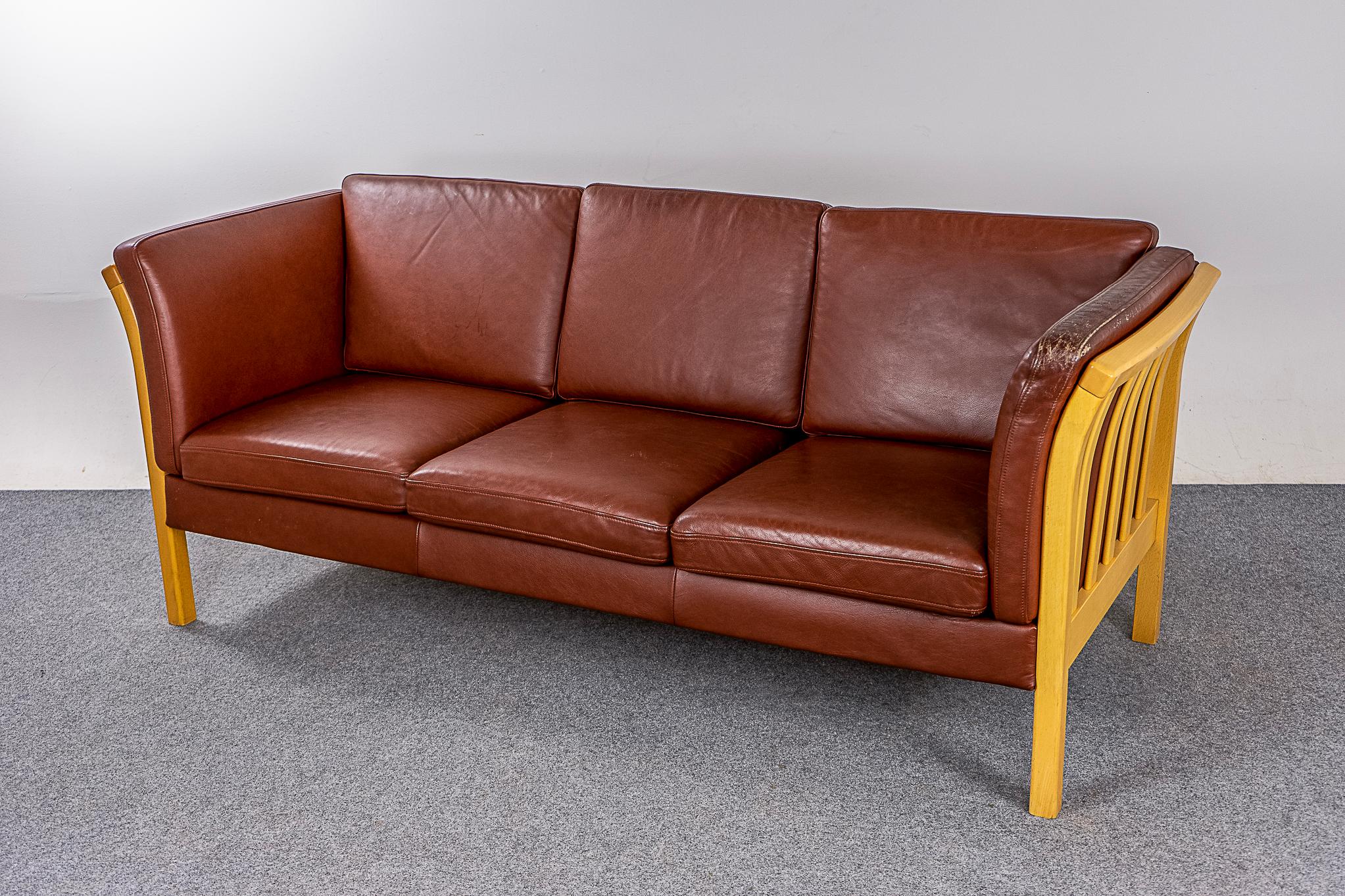 Danish Modern Beech & Leather Sofa For Sale 2