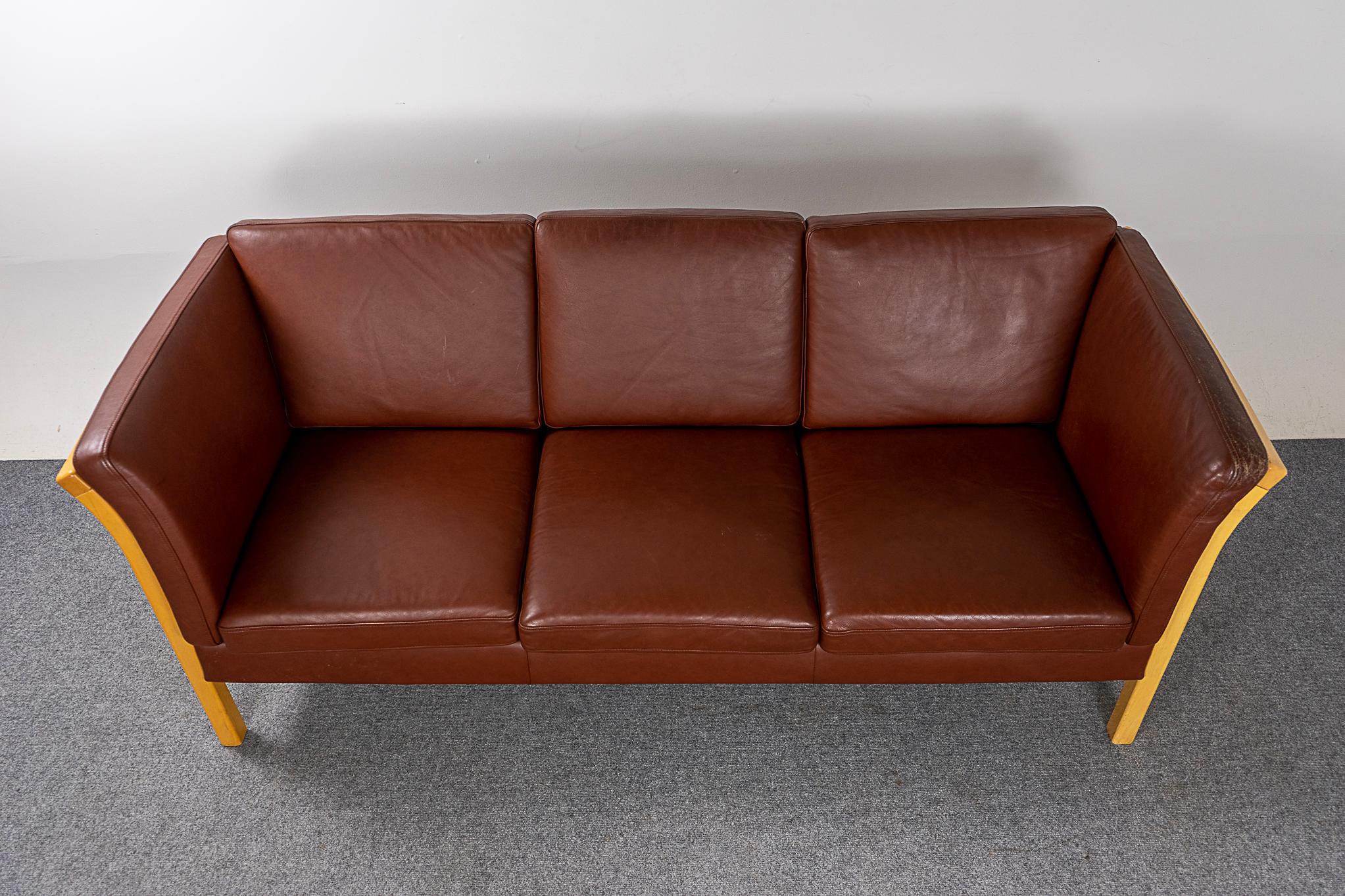 Danish Modern Beech & Leather Sofa For Sale 4