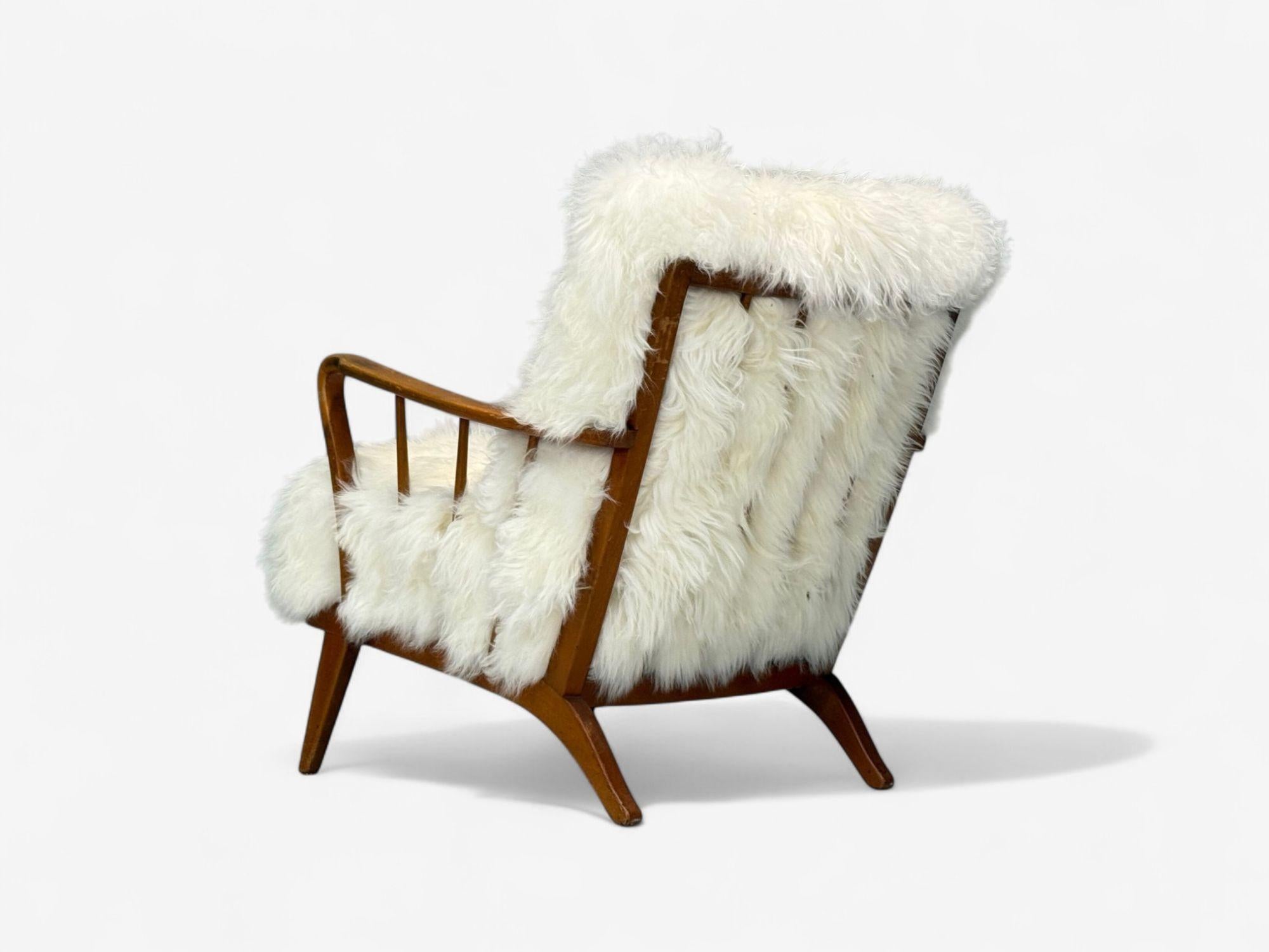 Dänische Moderne, Buche, Mongolenfell, Loungesessel, Dänemark, 1950er Jahre im Angebot 5