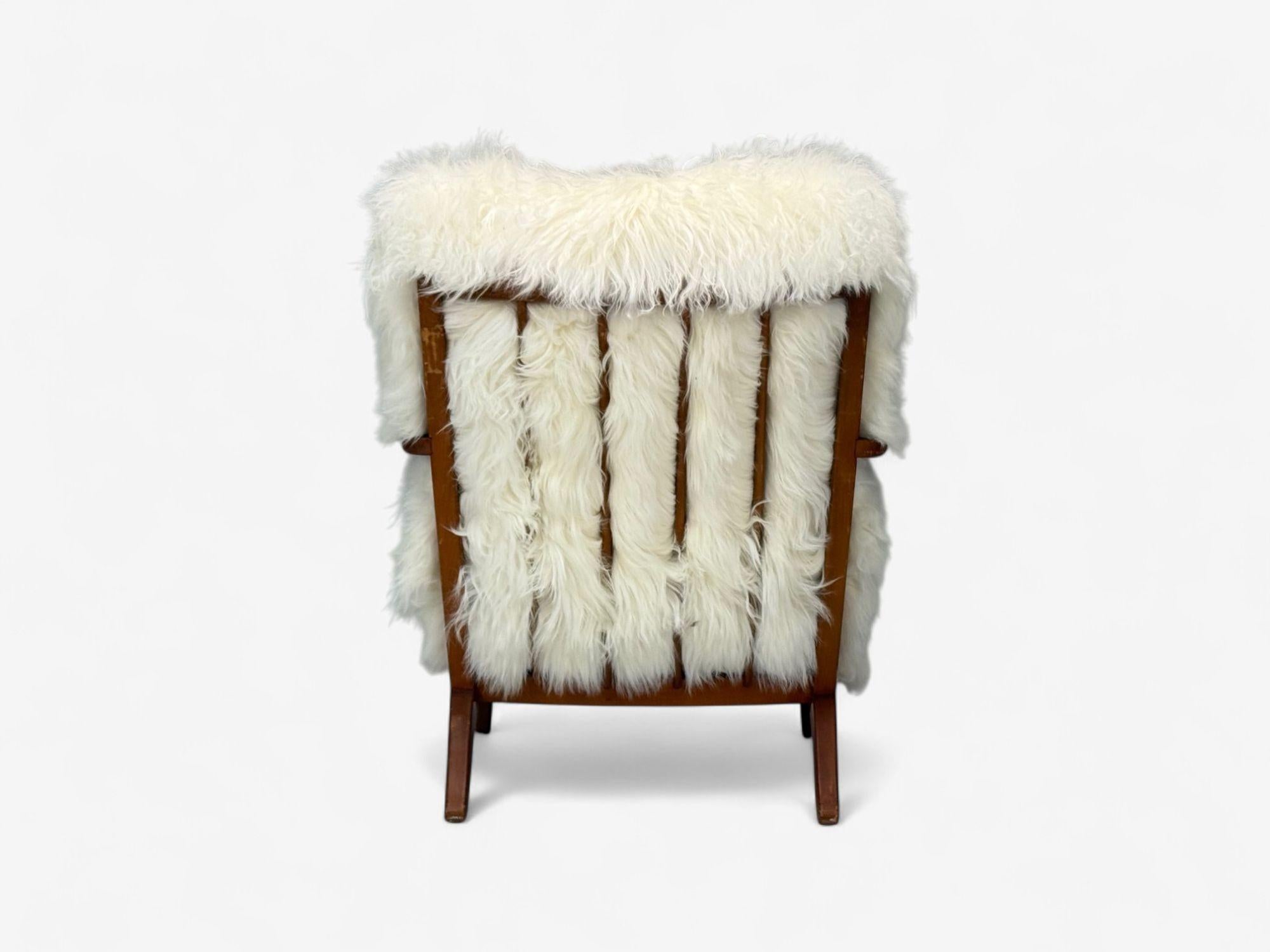 Dänische Moderne, Buche, Mongolenfell, Loungesessel, Dänemark, 1950er Jahre im Angebot 7