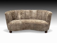 Danish Modern, Beechwood, Sahara Sheepskin, Banana Sofa, Denmark, 1940s