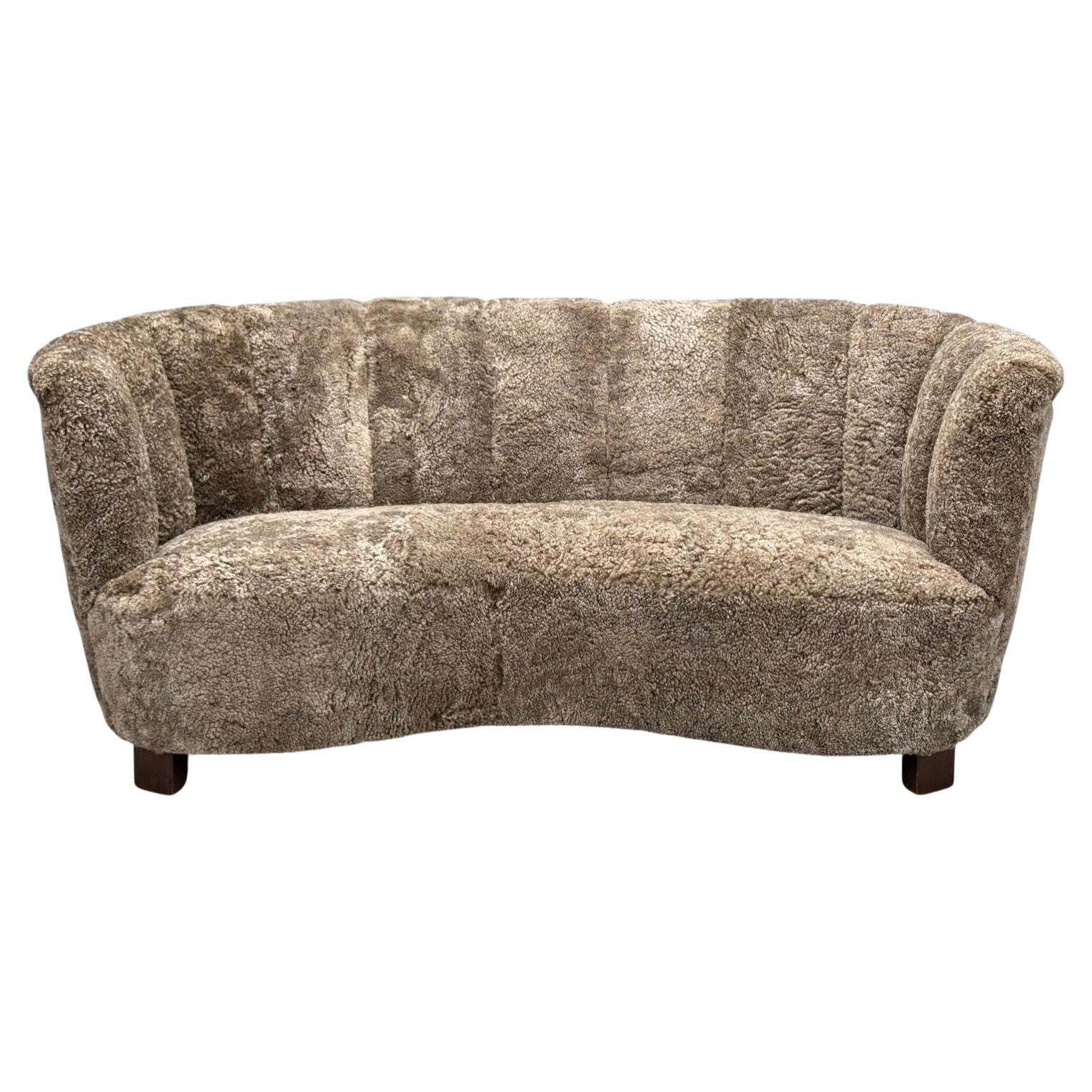 Danish Modern, Beechwood, Sahara Sheepskin, Banana Sofa, Denmark, 1940s