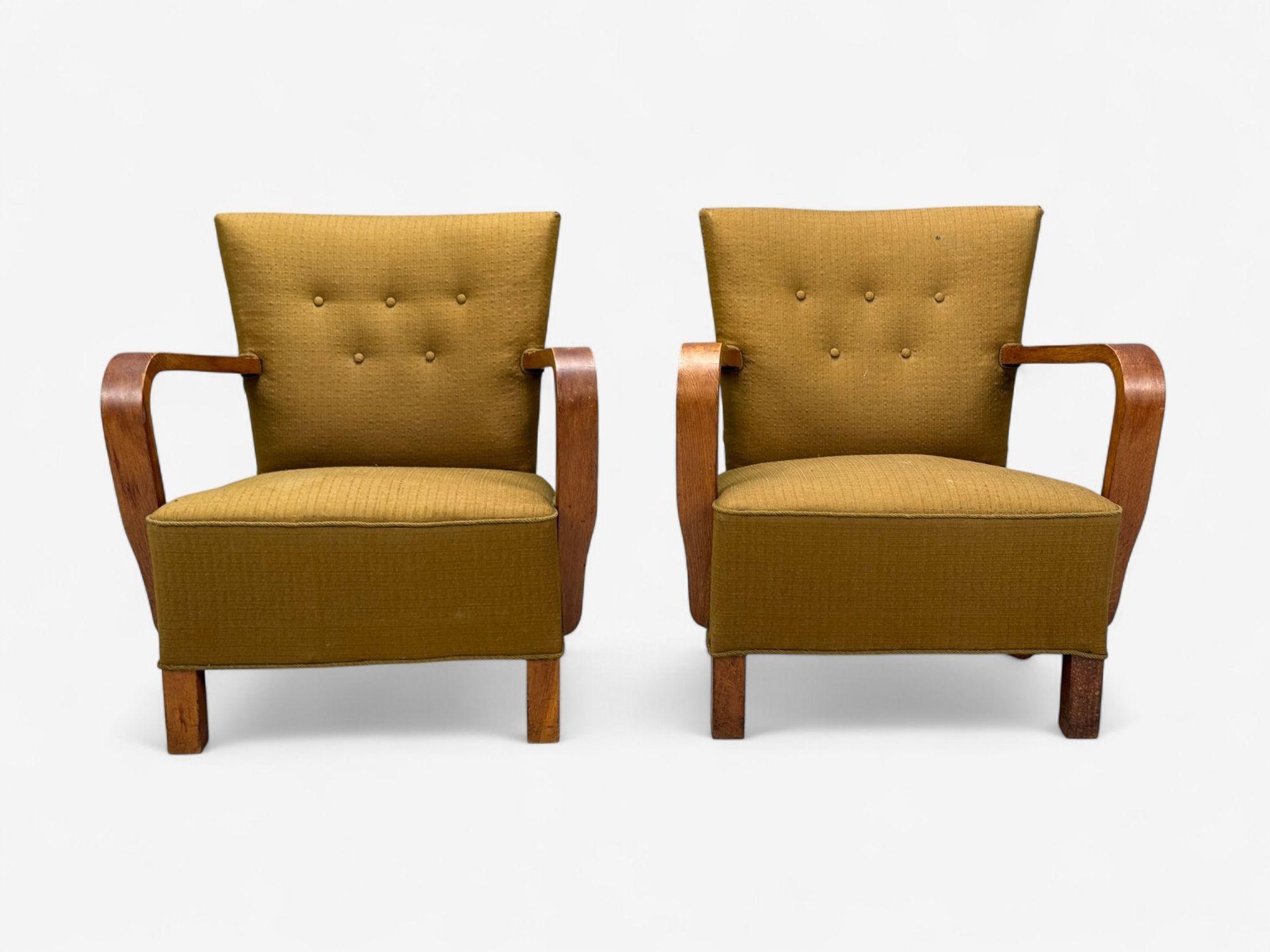 Moderne danois, bois courbé, tissu, chaises longues, Danemark, années 1930 Bon état - En vente à Manhasset, NY