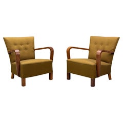 Danish Modern, Bentwood, Fabric, Lounge Chairs, Denmark, 1930s