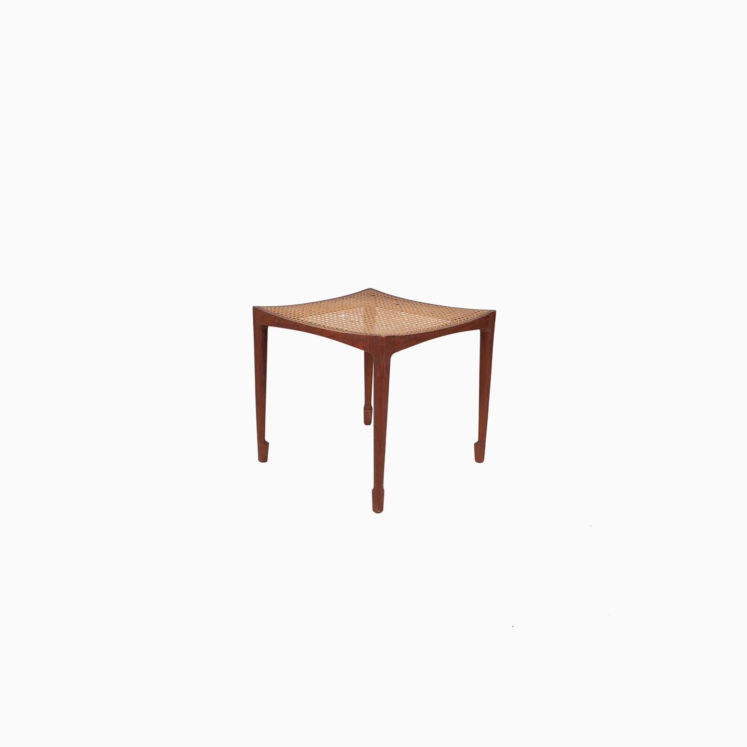 Danish Modern Bernt Petersen Caned Stool In Good Condition For Sale In Minneapolis, MN